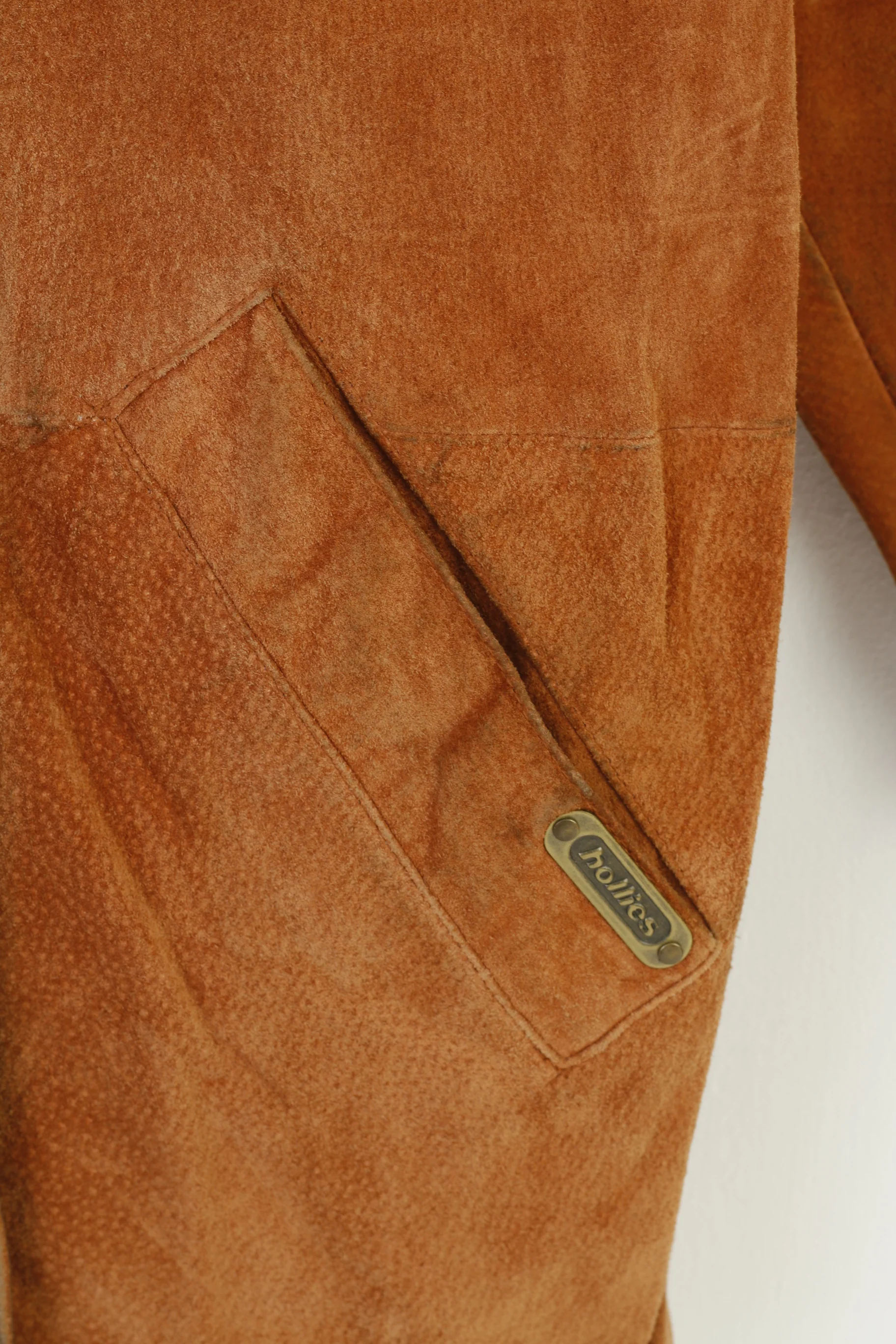 Hollies Women 38 M Leather Jacket Double Breasted Brown Suede Camel Vintage Great Look Vintage Collar Top - Image 4
