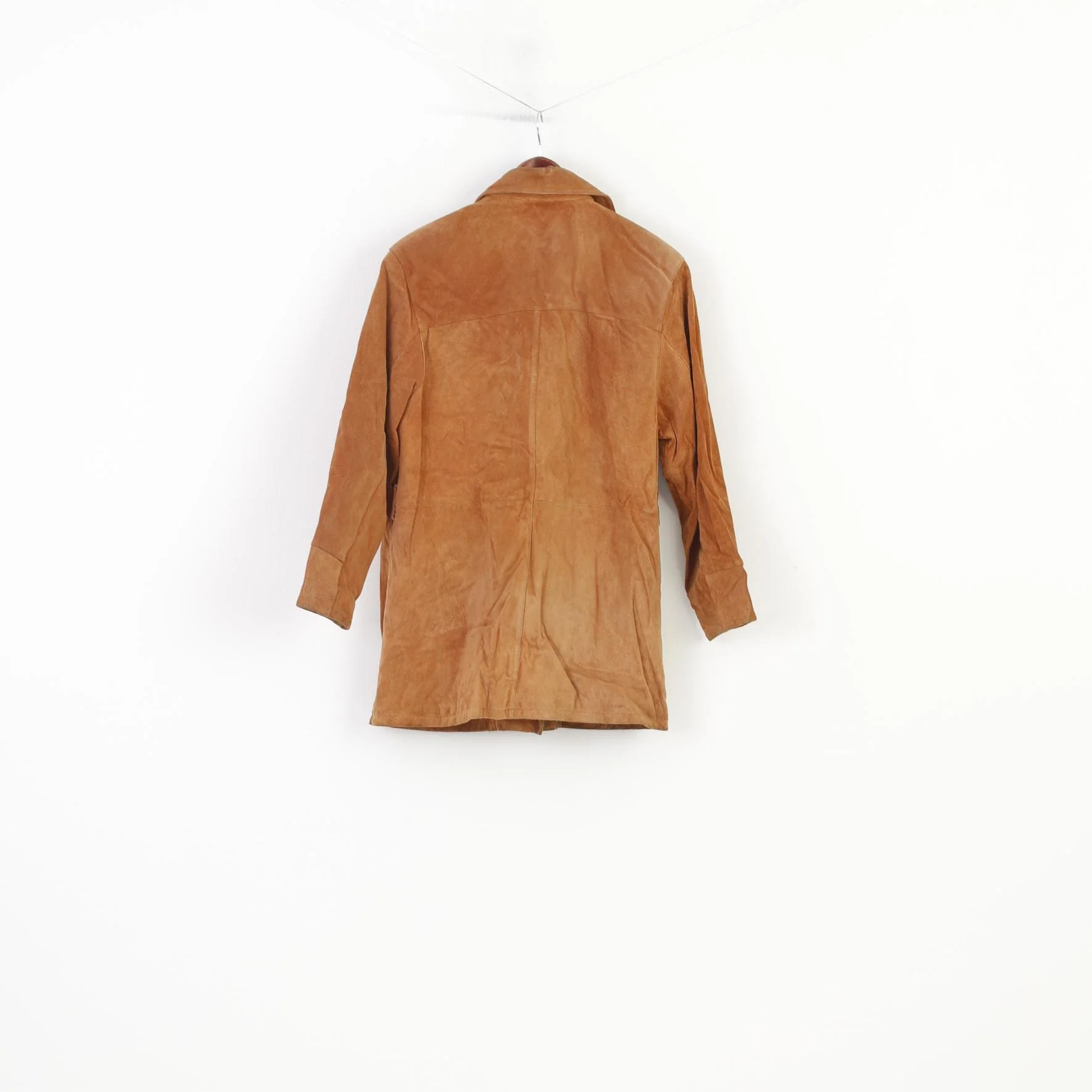 Hollies Women 38 M Leather Jacket Double Breasted Brown Suede Camel Vintage Great Look Vintage Collar Top - Image 7