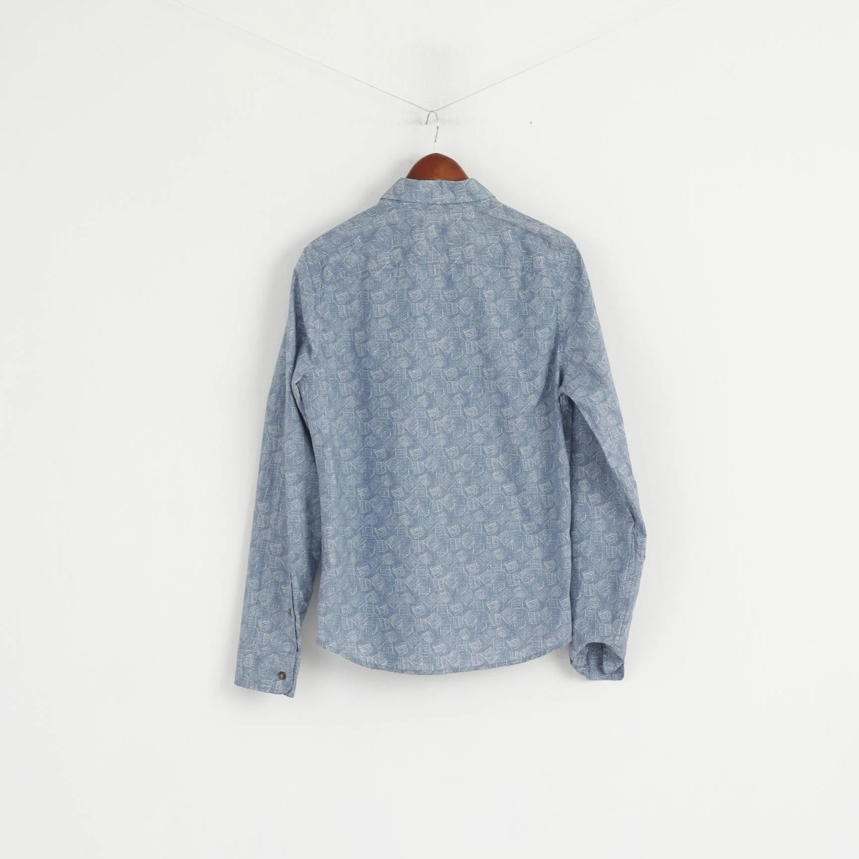 Hollister Men M Casual Shirt Blue Cotton Soft Printed Long Sleeve Button Down Collar Top - Image 6