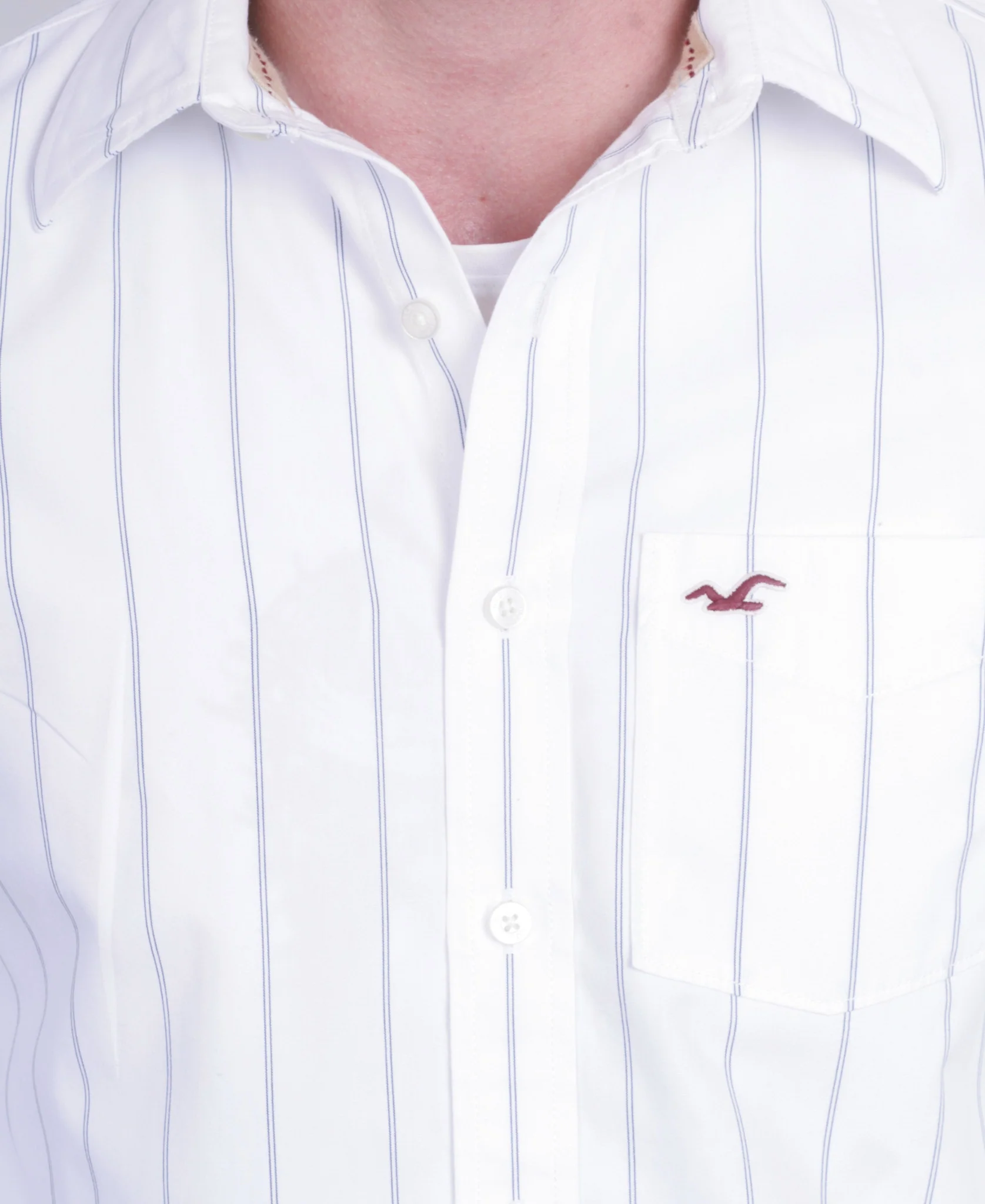 Hollister Mens M Casual Shirt White Striped Cotton Long Sleeve - Image 3