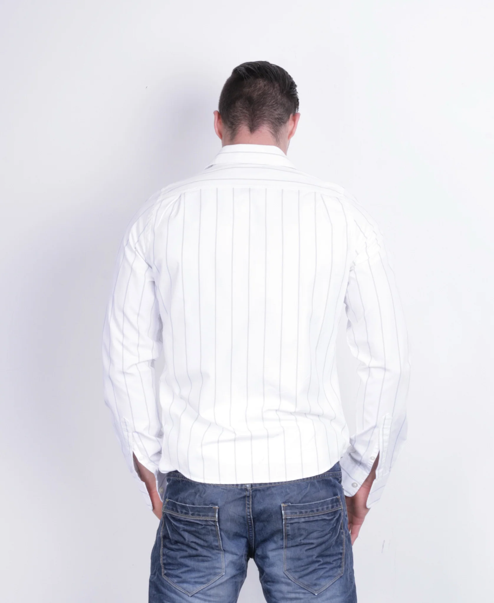 Hollister Mens M Casual Shirt White Striped Cotton Long Sleeve - Image 5