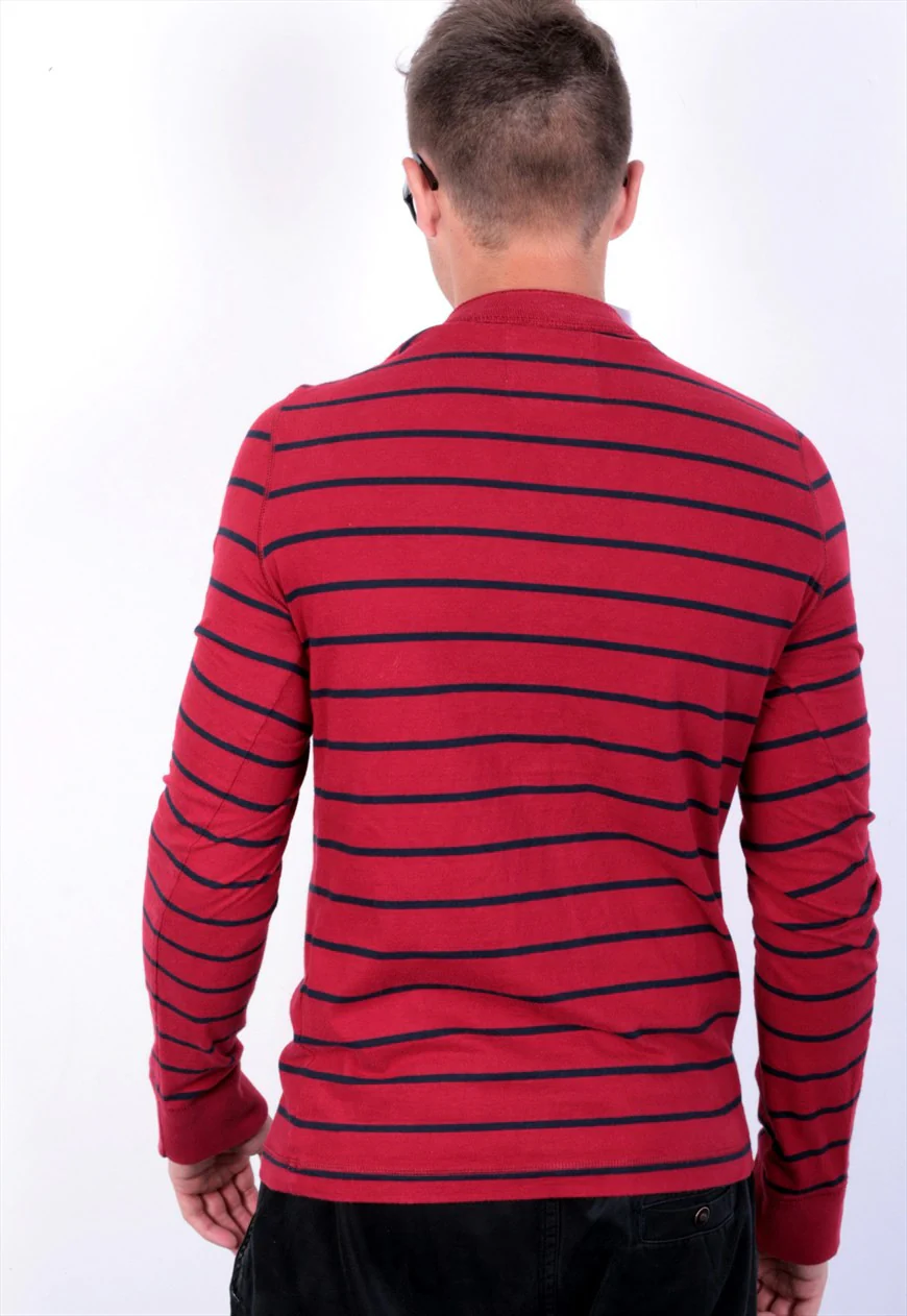 Hollister Mens M T-Shirt Long Sleeve Red Cotton Striped - Image 5