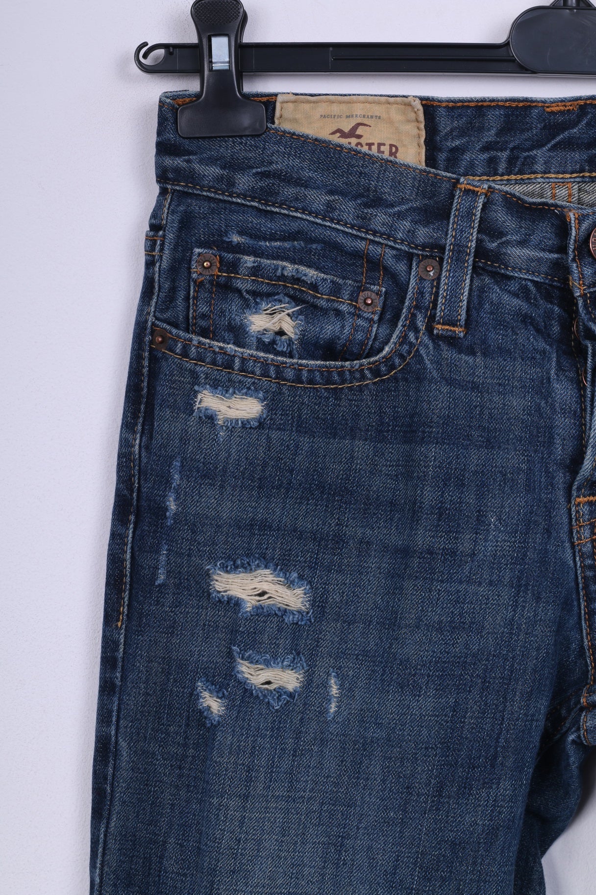 Hollister Womens W 28 L30 Trousers Navy Jeans Denim Cotton Ripped - Image 2