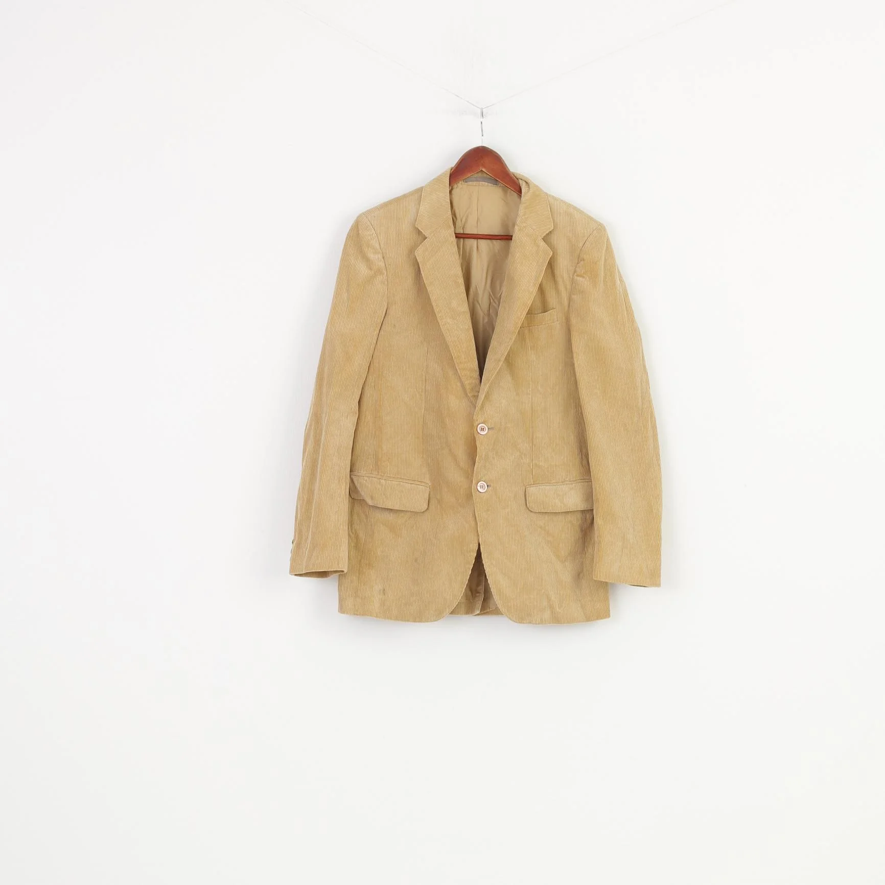 Homme De Paris Men 38 Blazer Cotton Corduroy Beige Buttons Breasted Jacket Top