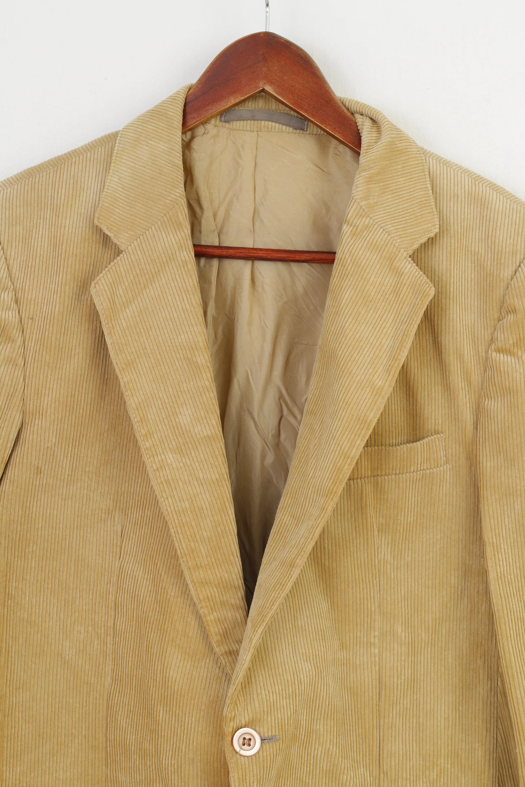 Homme De Paris Men 38 Blazer Cotton Corduroy Beige Buttons Breasted Jacket Top - Image 2