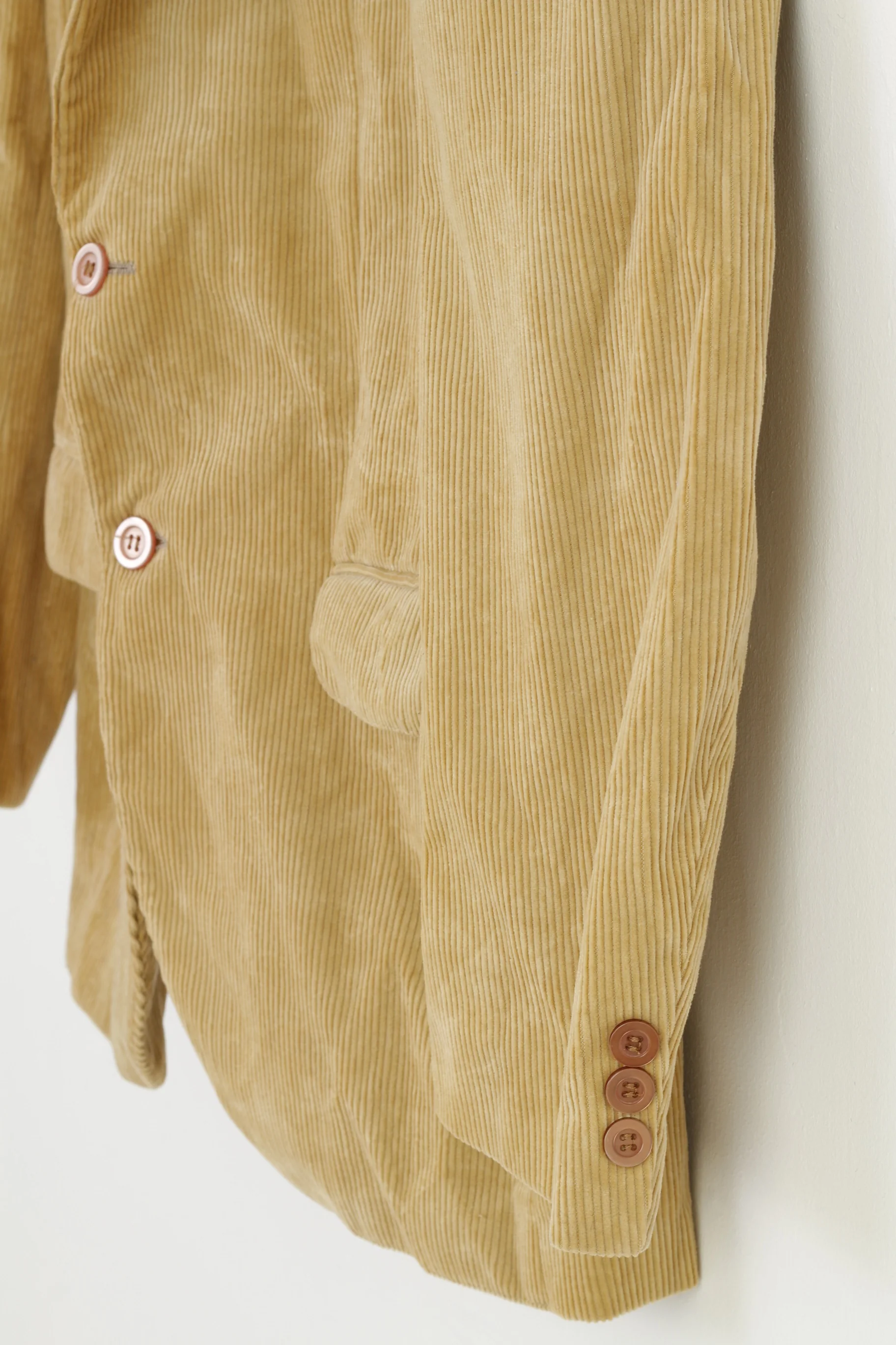 Homme De Paris Men 38 Blazer Cotton Corduroy Beige Buttons Breasted Jacket Top - Image 3