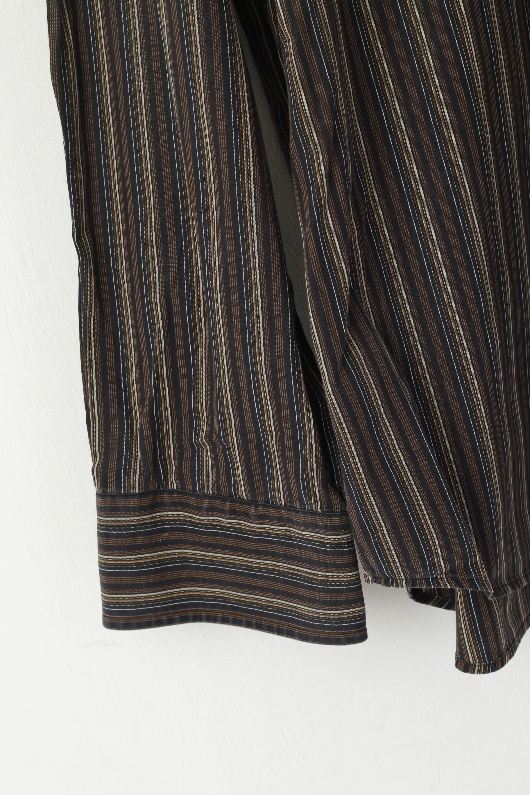 Hugo Boss Men 17 43 XL Casual Shirt Brown Cotton Striped Long Sleeved Top - Image 4