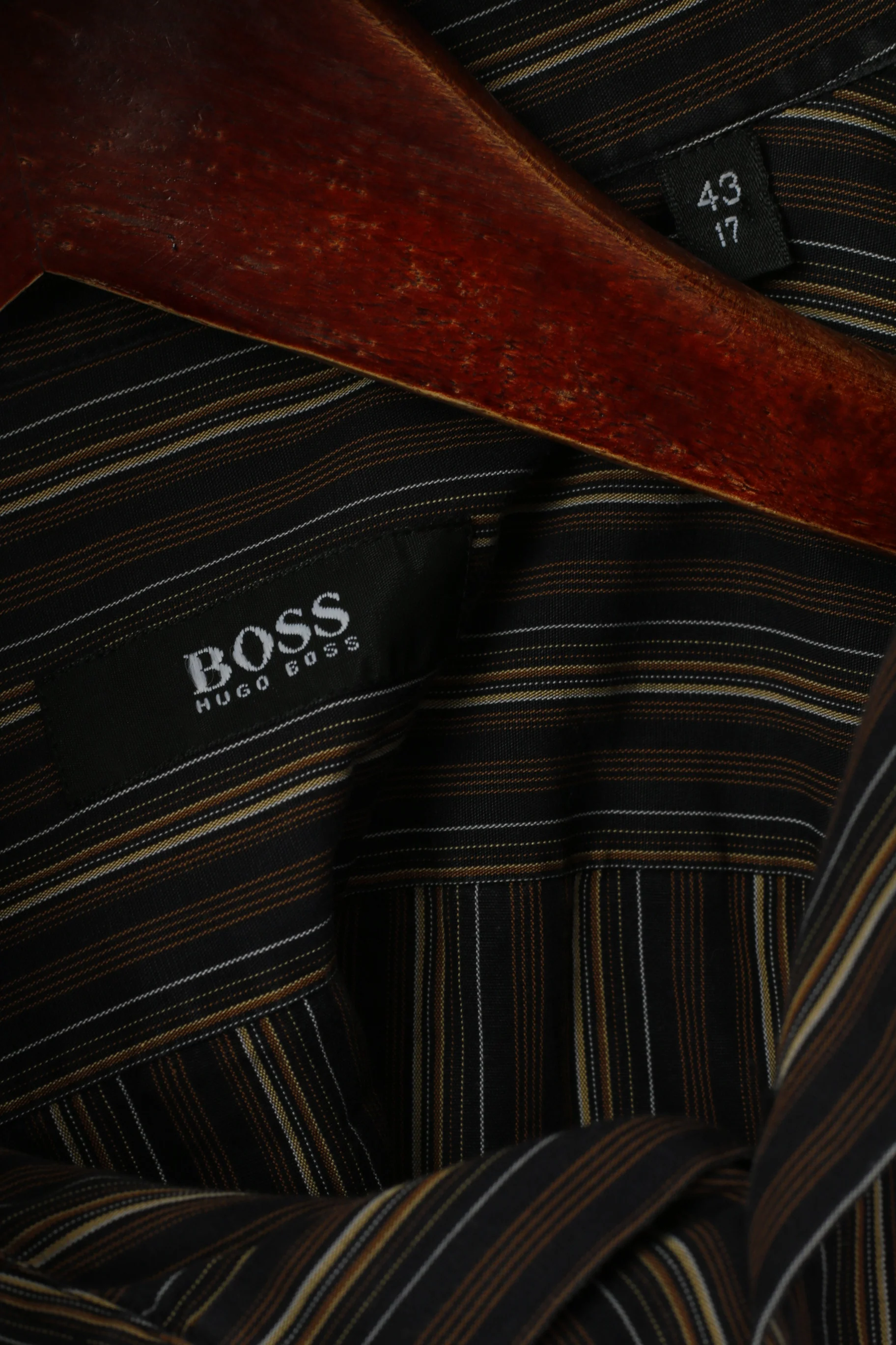 Hugo Boss Men 17 43 XL Casual Shirt Brown Cotton Striped Long Sleeved Top - Image 5