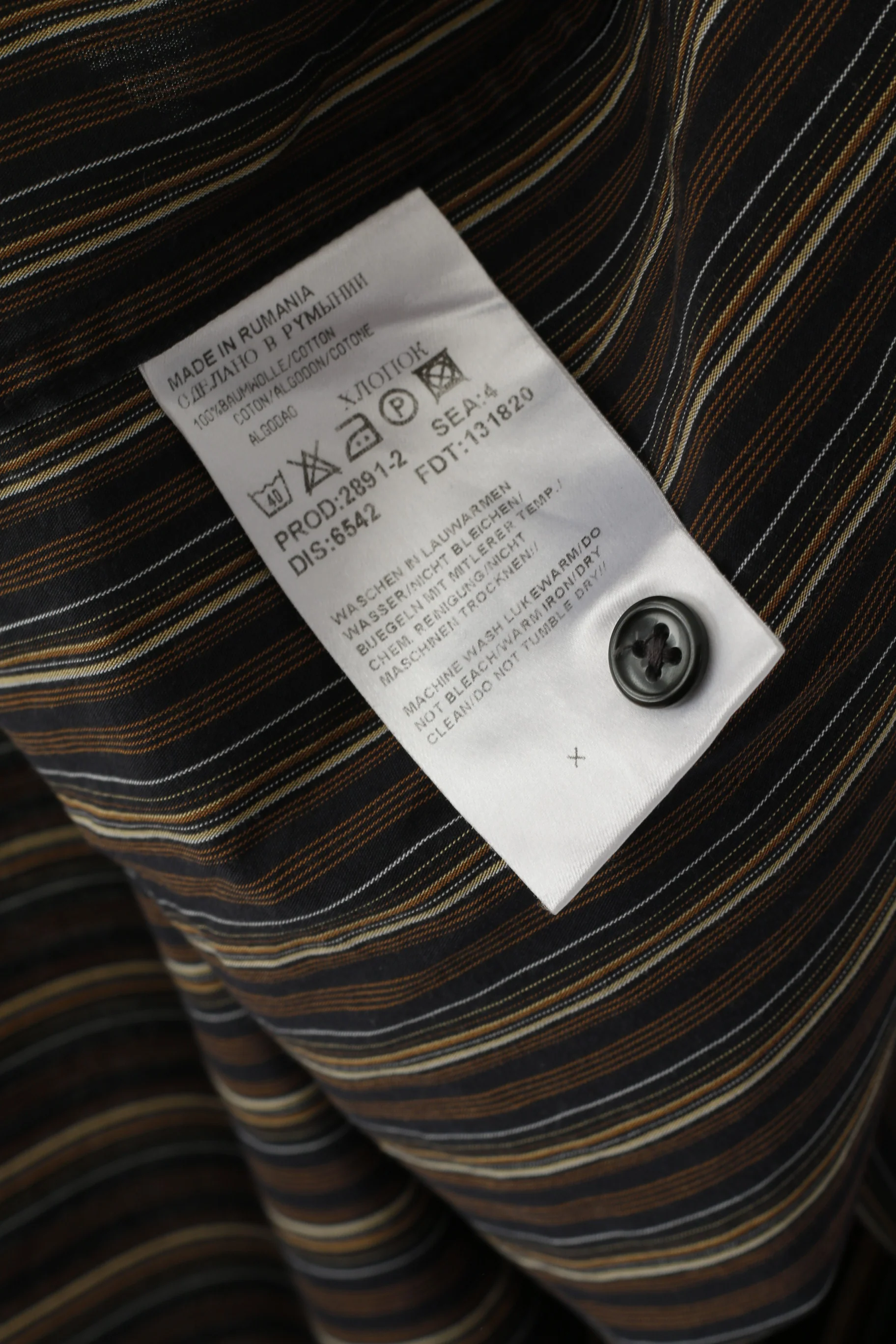 Hugo Boss Men 17 43 XL Casual Shirt Brown Cotton Striped Long Sleeved Top - Image 6