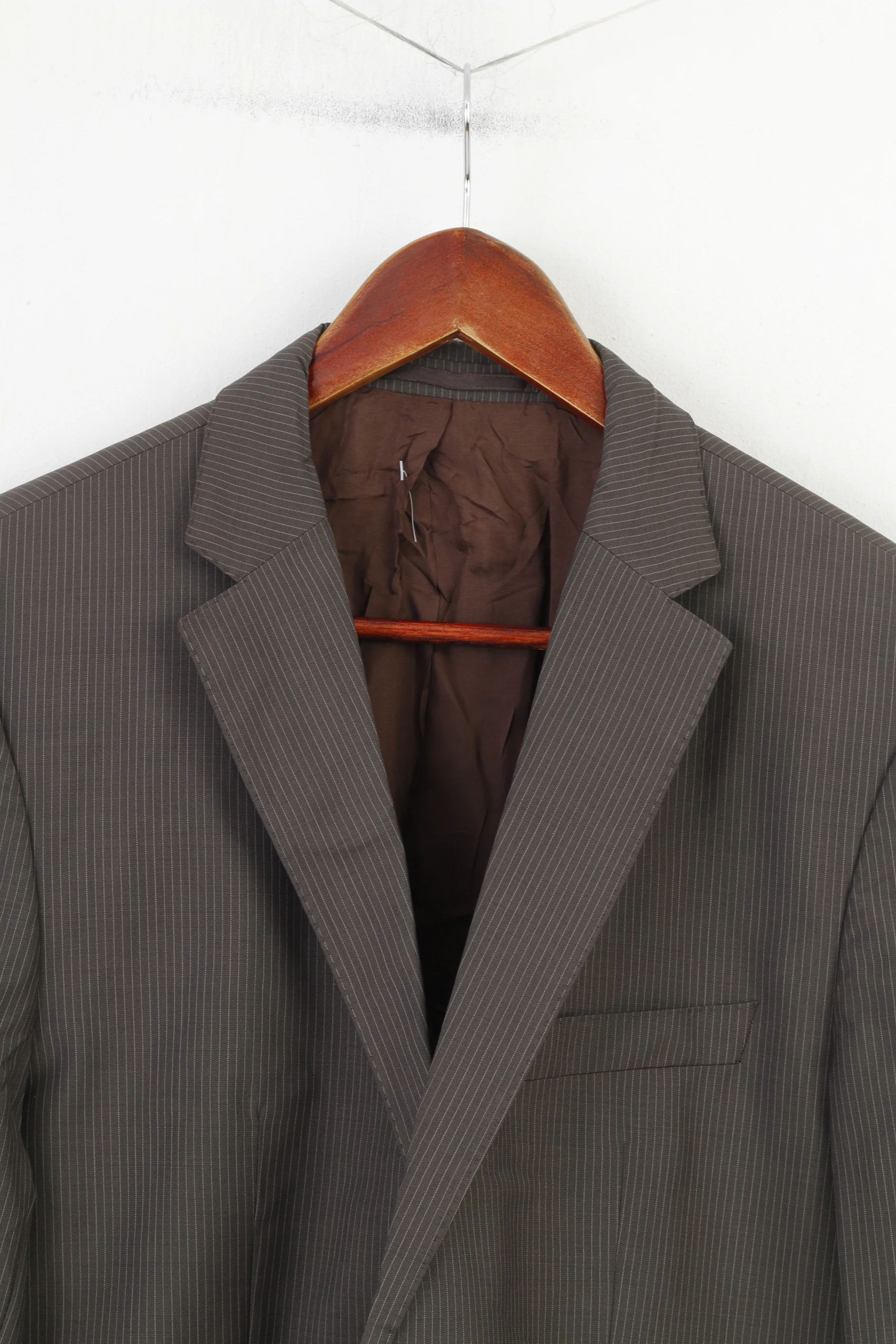 Hugo Boss Men 40 50 Blazer Grey Striped Virgin Wool Single Breasted Vintage Jacket - Image 2