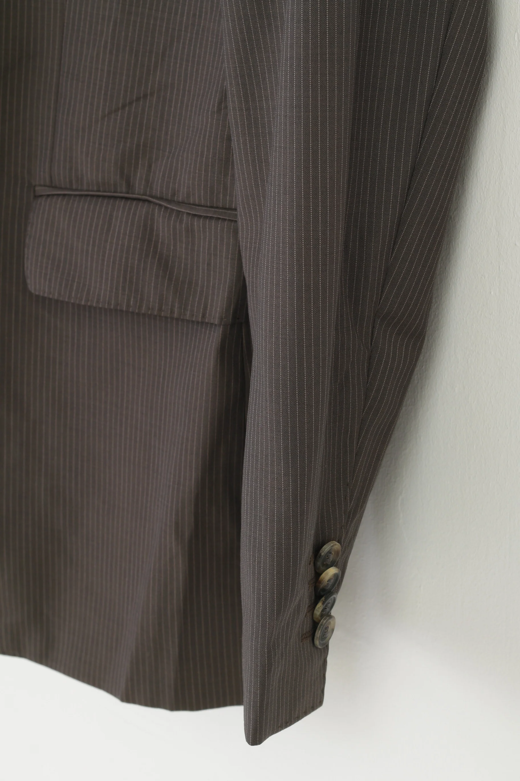Hugo Boss Men 40 50 Blazer Grey Striped Virgin Wool Single Breasted Vintage Jacket - Image 3