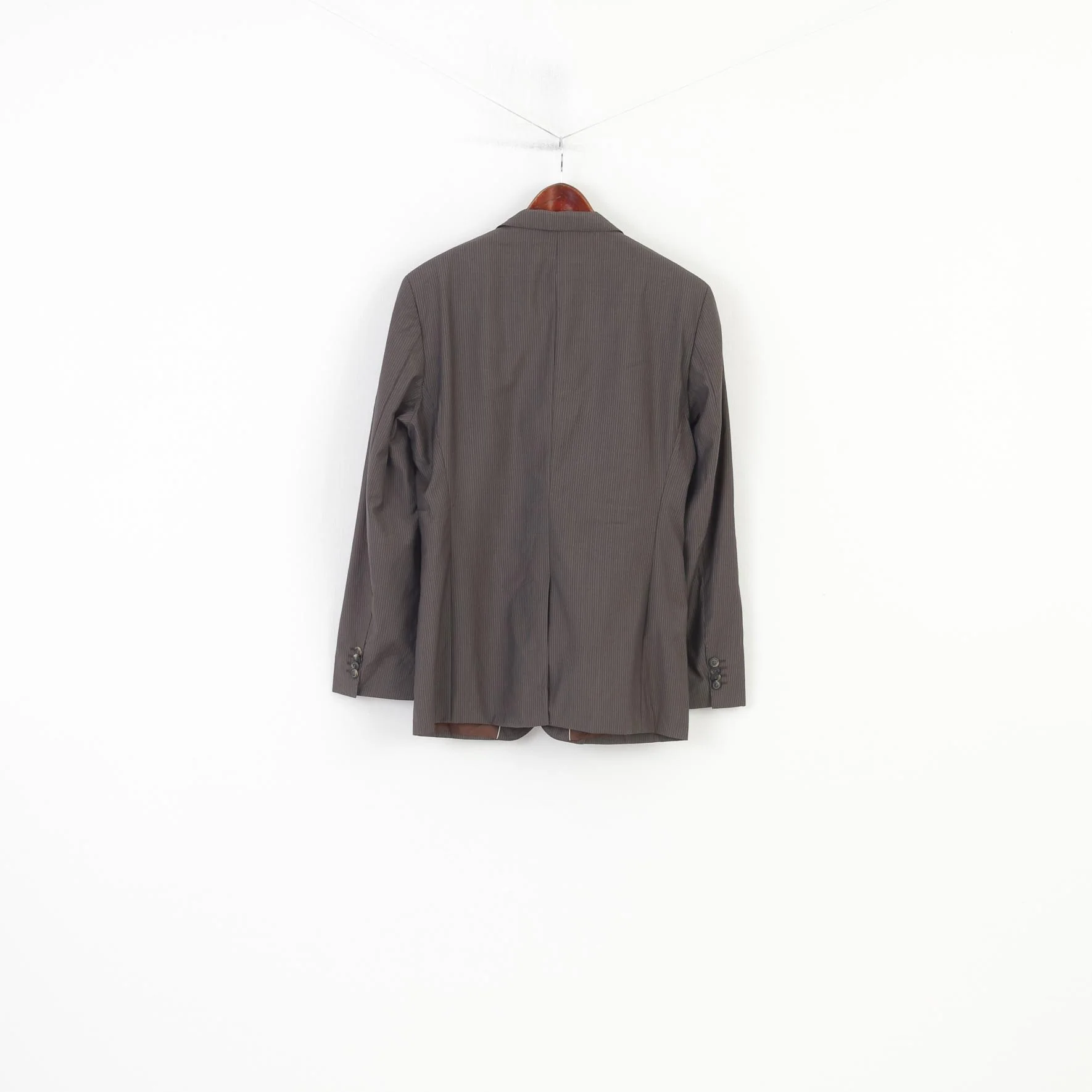 Hugo Boss Men 40 50 Blazer Grey Striped Virgin Wool Single Breasted Vintage Jacket - Image 7