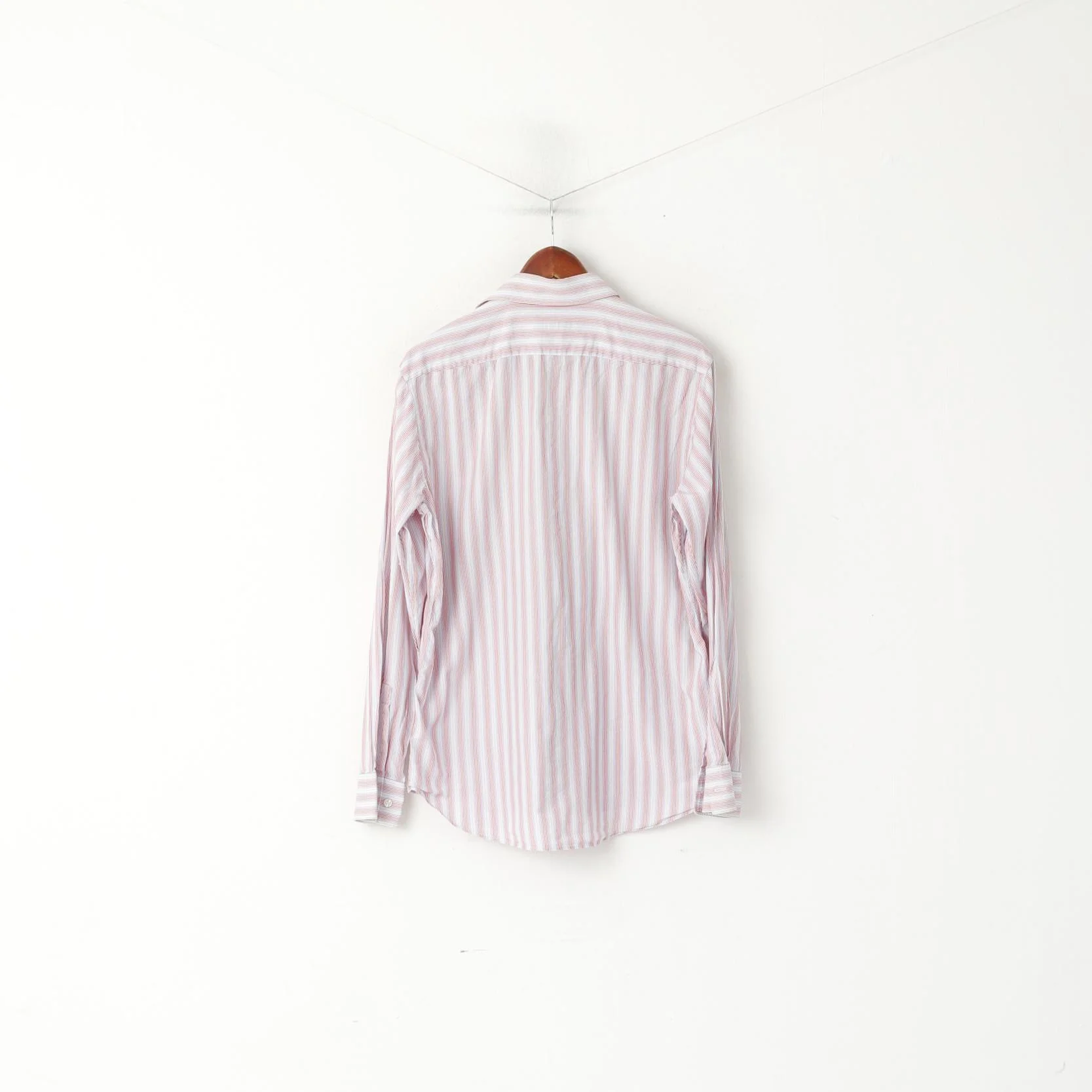 Hugo Boss Men 41 16 L Casual Shirt Blue Pink Striped Cotton Long Sleeve Top - Image 7