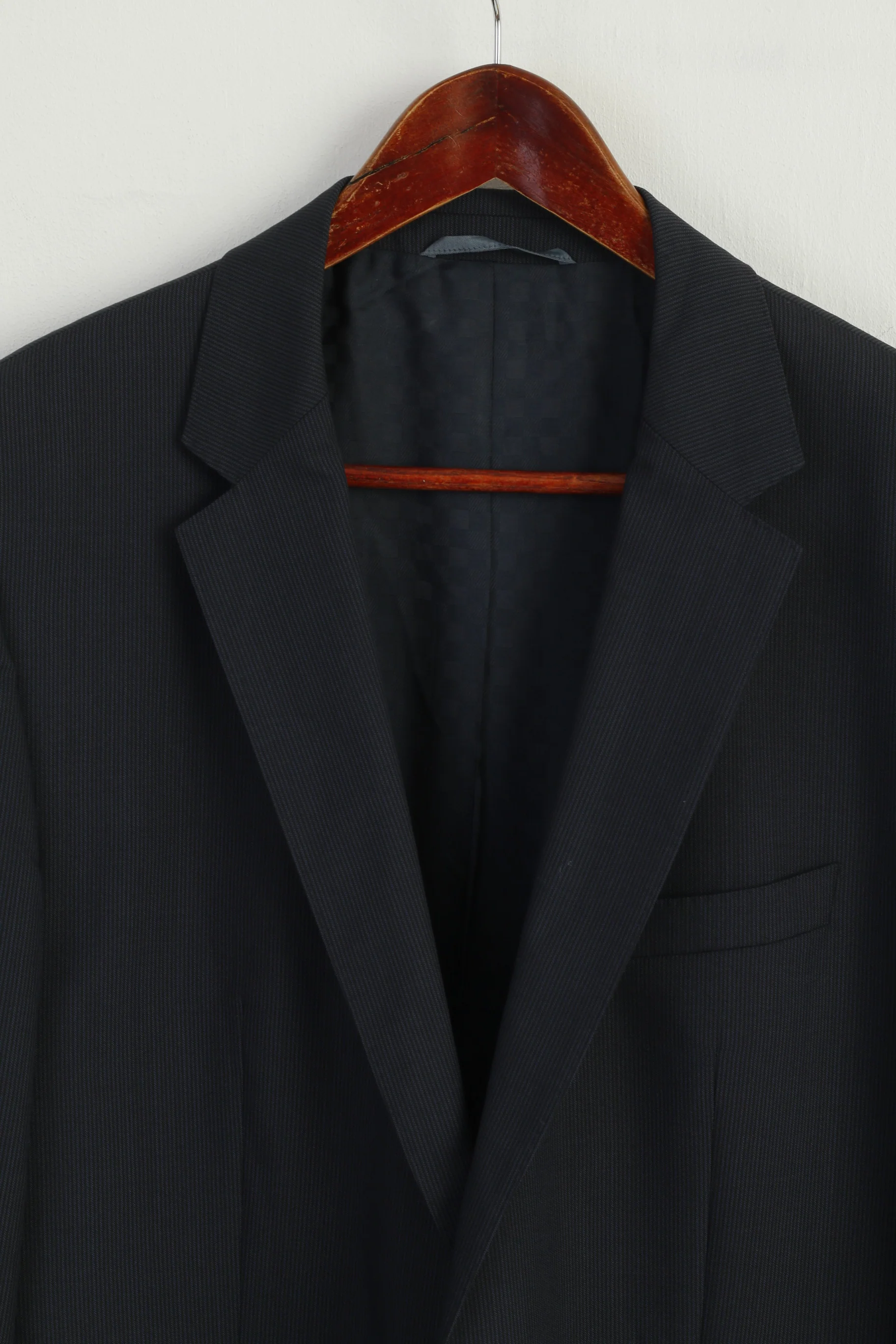 Hugo Boss Men 42 102 Blazer Navy Virgin Wool Striped Single Breasted Jacket - Image 2