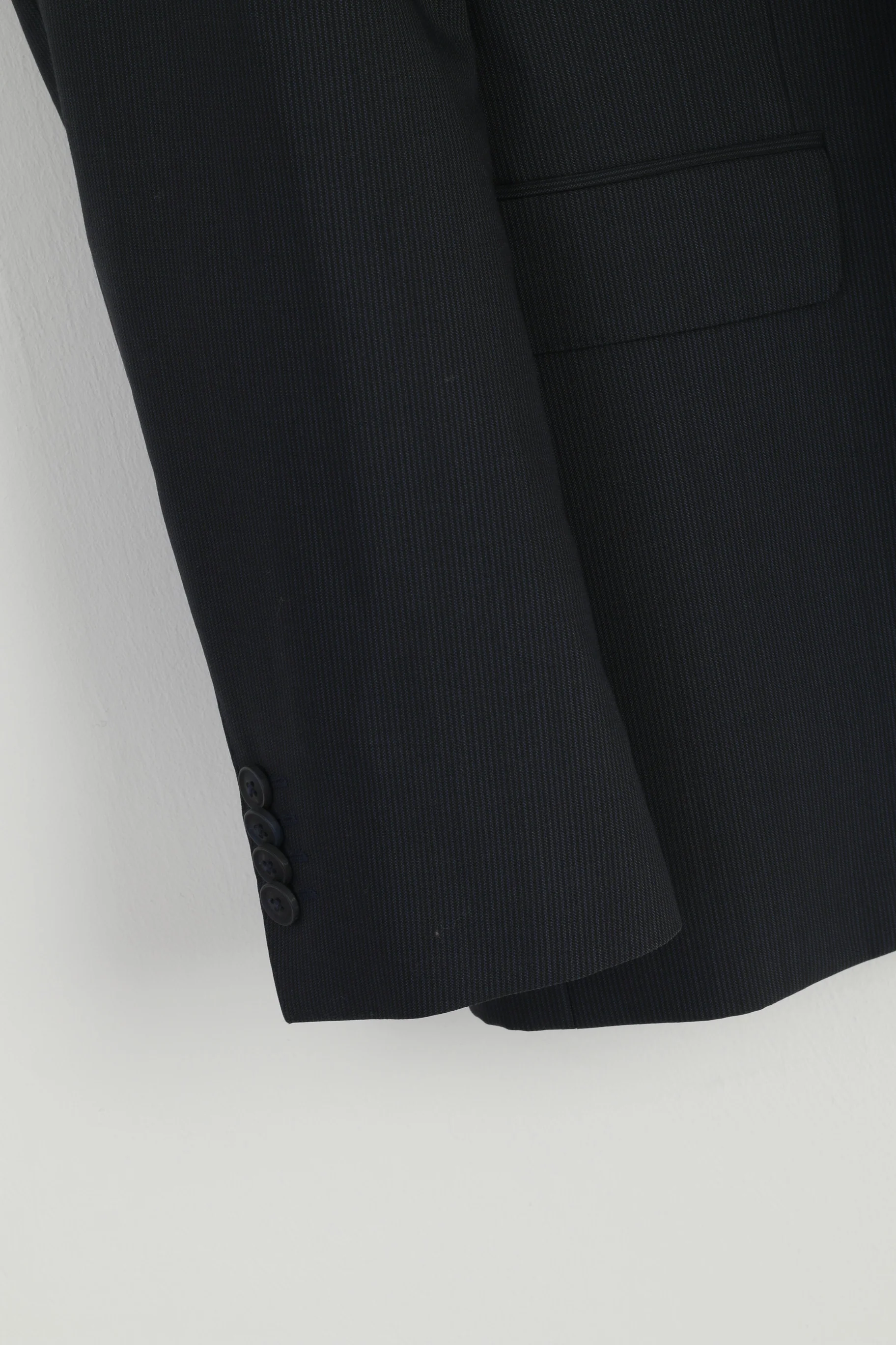 Hugo Boss Men 42 102 Blazer Navy Virgin Wool Striped Single Breasted Jacket - Image 3