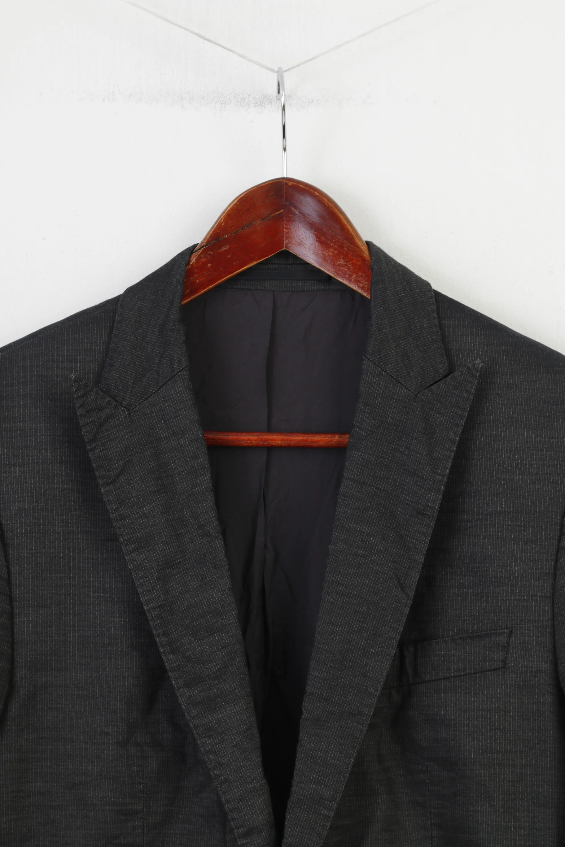 Hugo Boss Men 48 38 Blazer Charcoal Cotton Collar Single Breasted Striped Jacket Top - Image 2