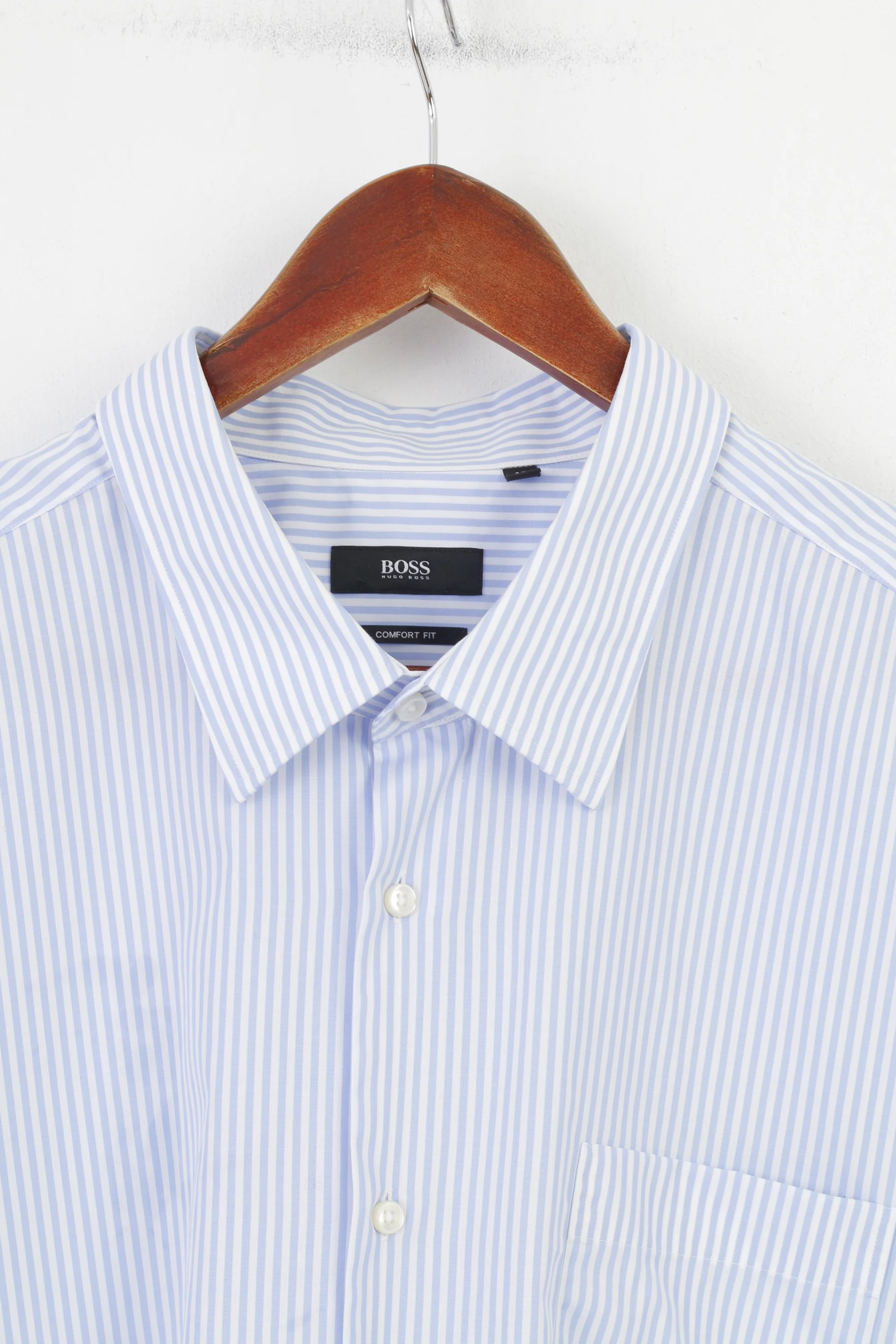 Hugo Boss Men 49 19 1/2 Casual Shirt Striped Blue Long Sleeve Fit Cotton Top - Image 2
