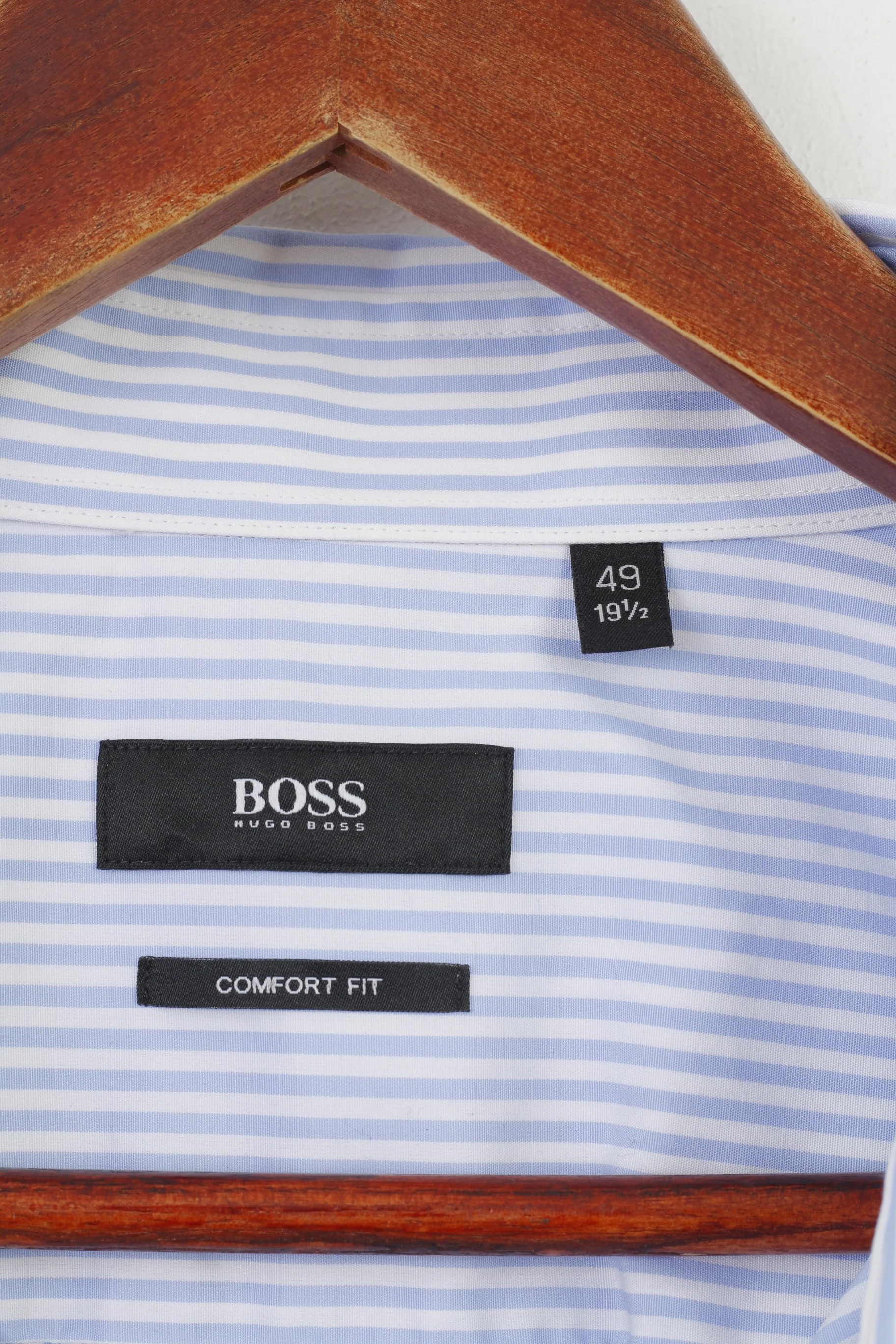 Hugo Boss Men 49 19 1/2 Casual Shirt Striped Blue Long Sleeve Fit Cotton Top - Image 4