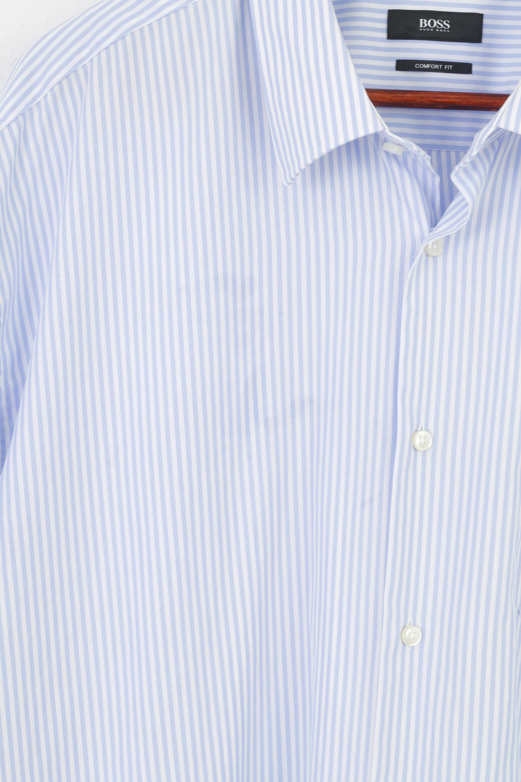 Hugo Boss Men 49 19 1/2 Casual Shirt Striped Blue Long Sleeve Fit Cotton Top - Image 6