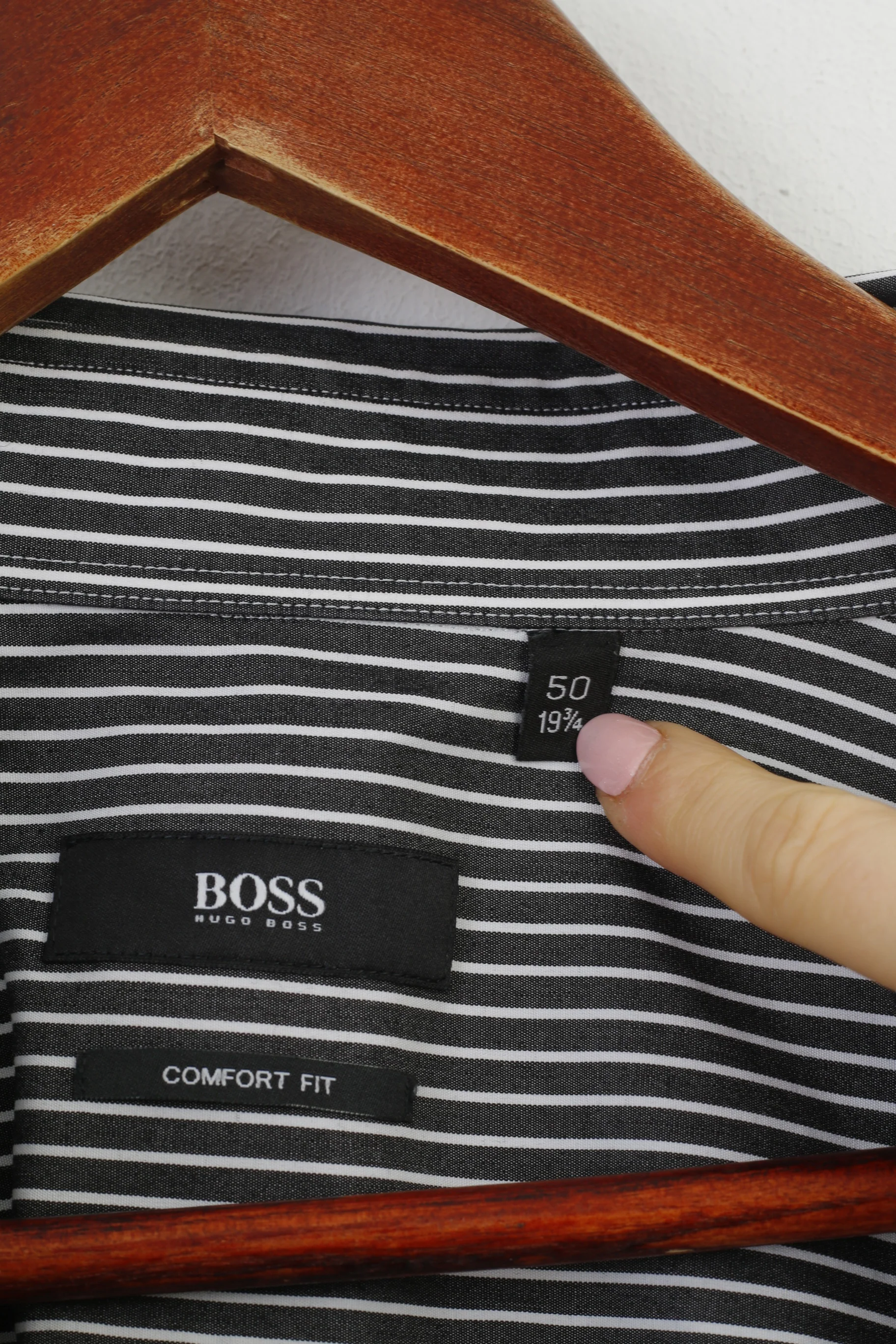 Hugo Boss Men 50 19 3/4 3XL Casual Shirt Black Cotton Striped Long Sleeve Classic Top - Image 4