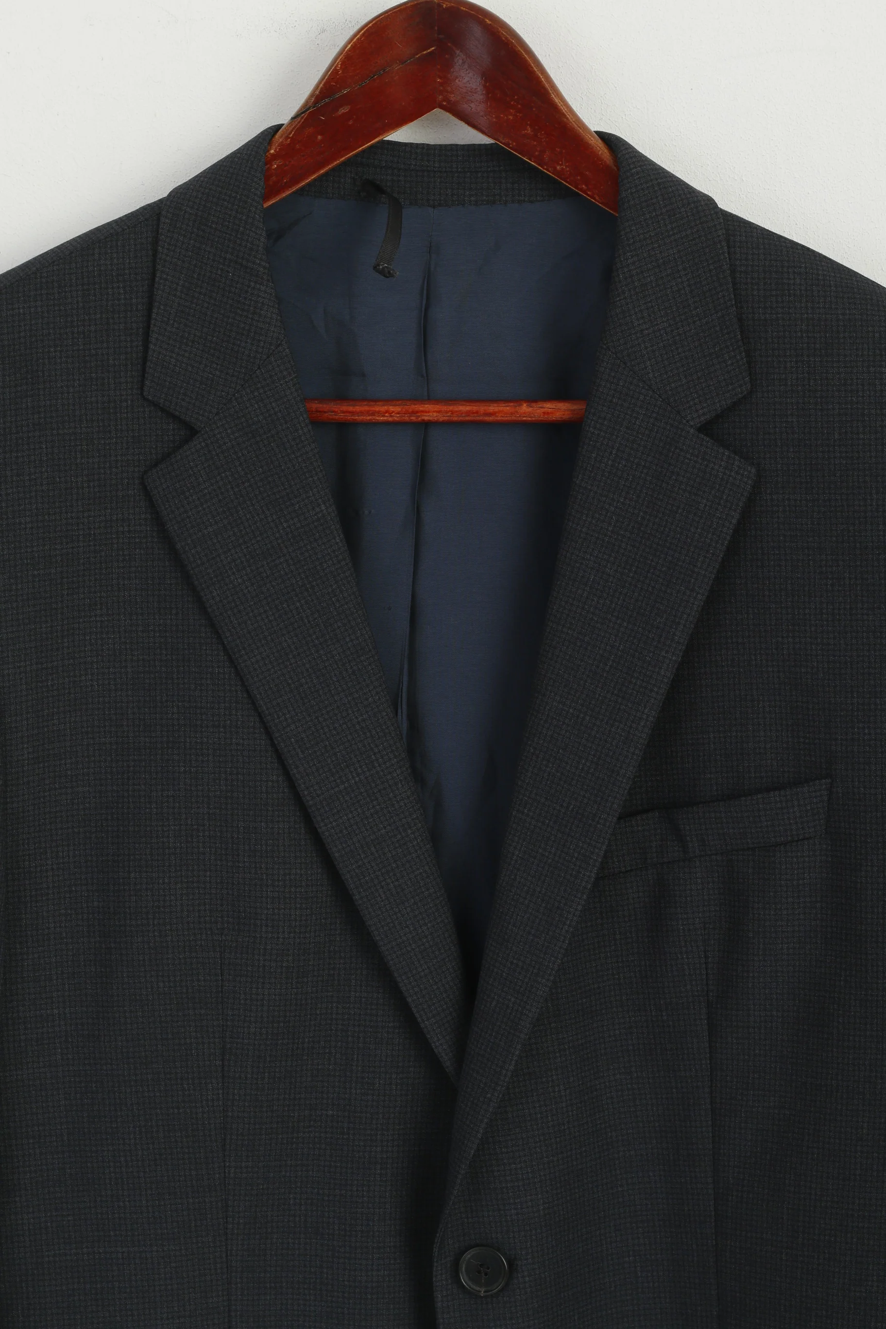 Hugo Boss Men 50 40 Blazer Navy Check REDA Wool Italy Single Breasted Jacket - Image 3