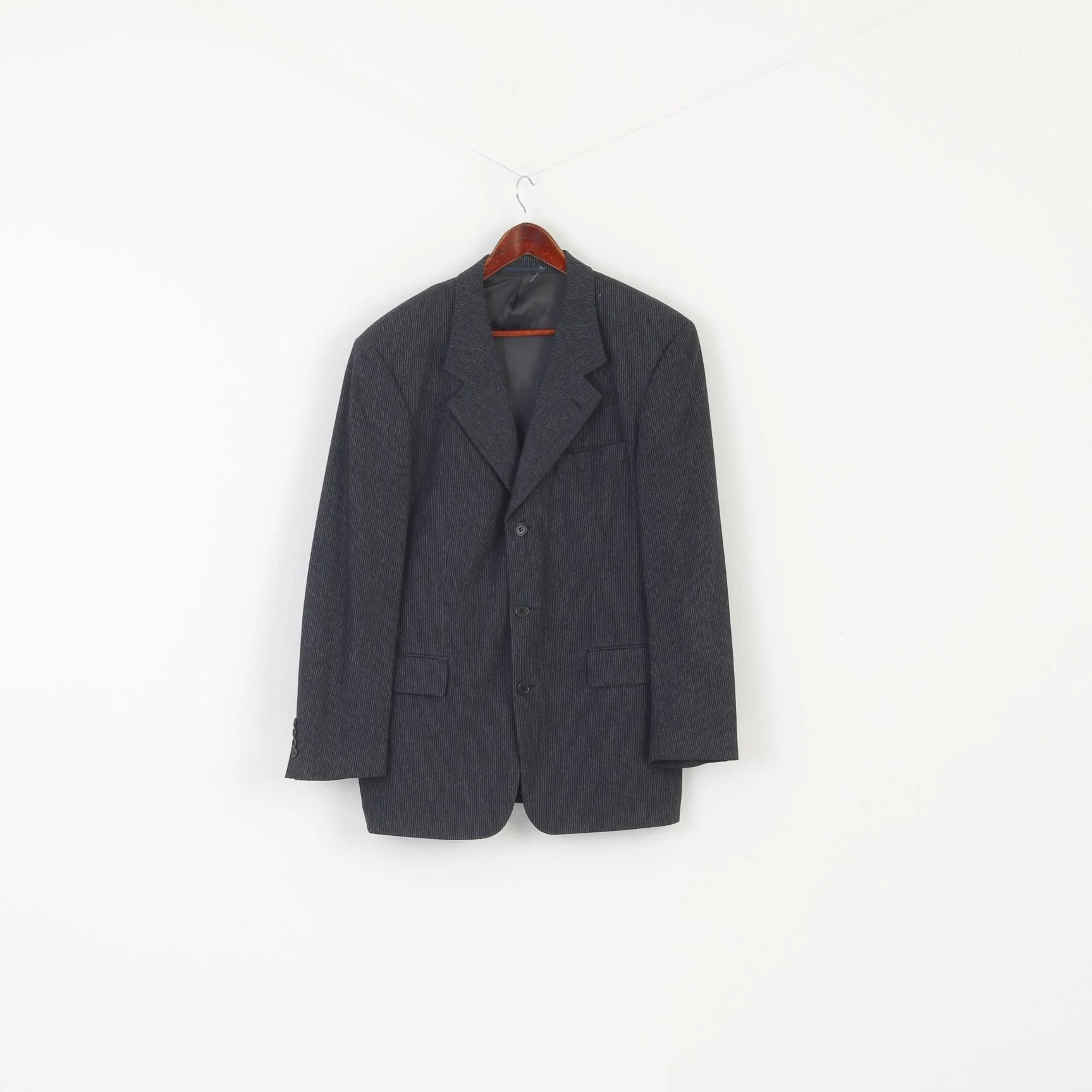 Hugo Boss Men 52 42 Blazer Navy Striped Wool Carlo Basrbera Italy Vintage Jacket - Image 2