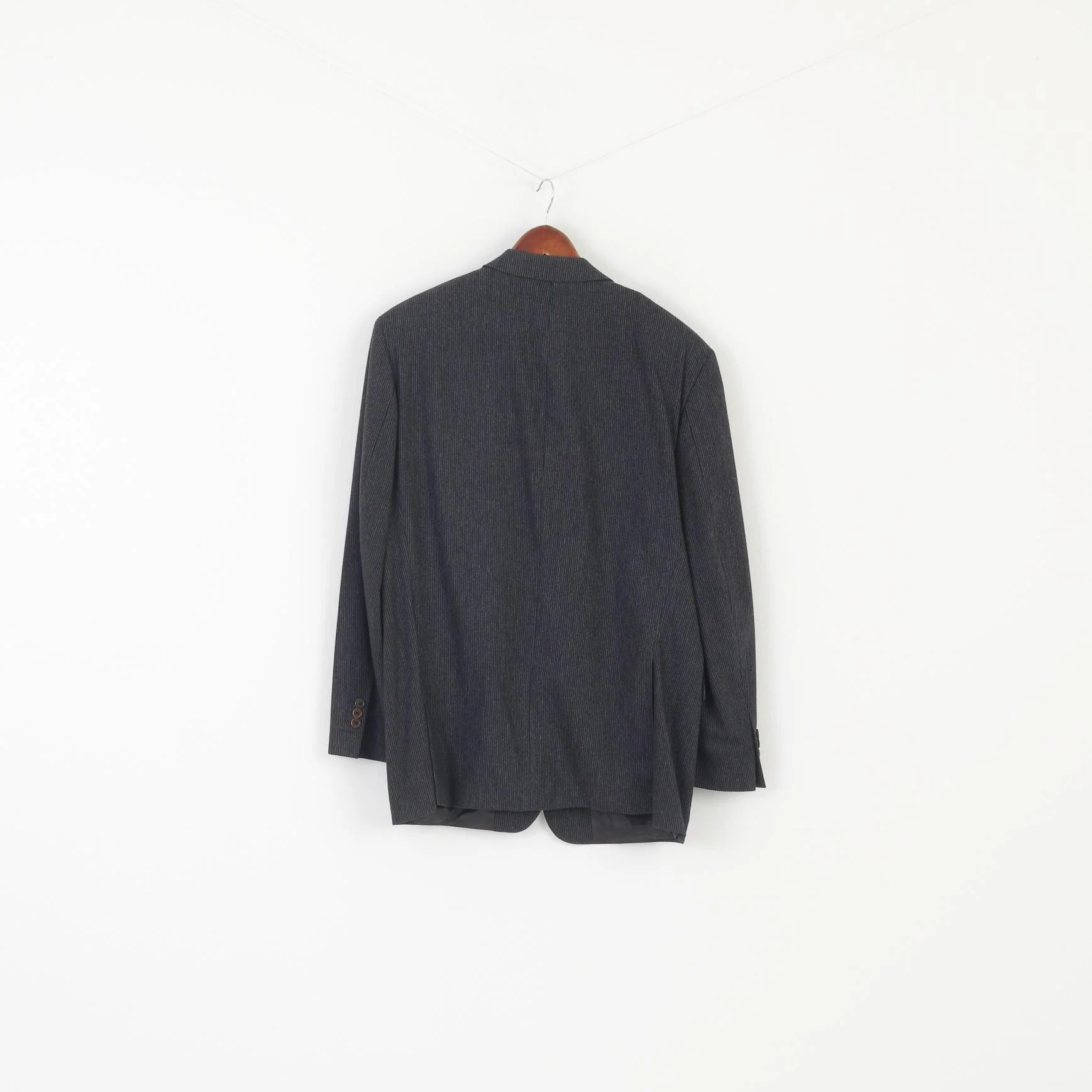 Hugo Boss Men 52 42 Blazer Navy Striped Wool Carlo Basrbera Italy Vintage Jacket - Image 9