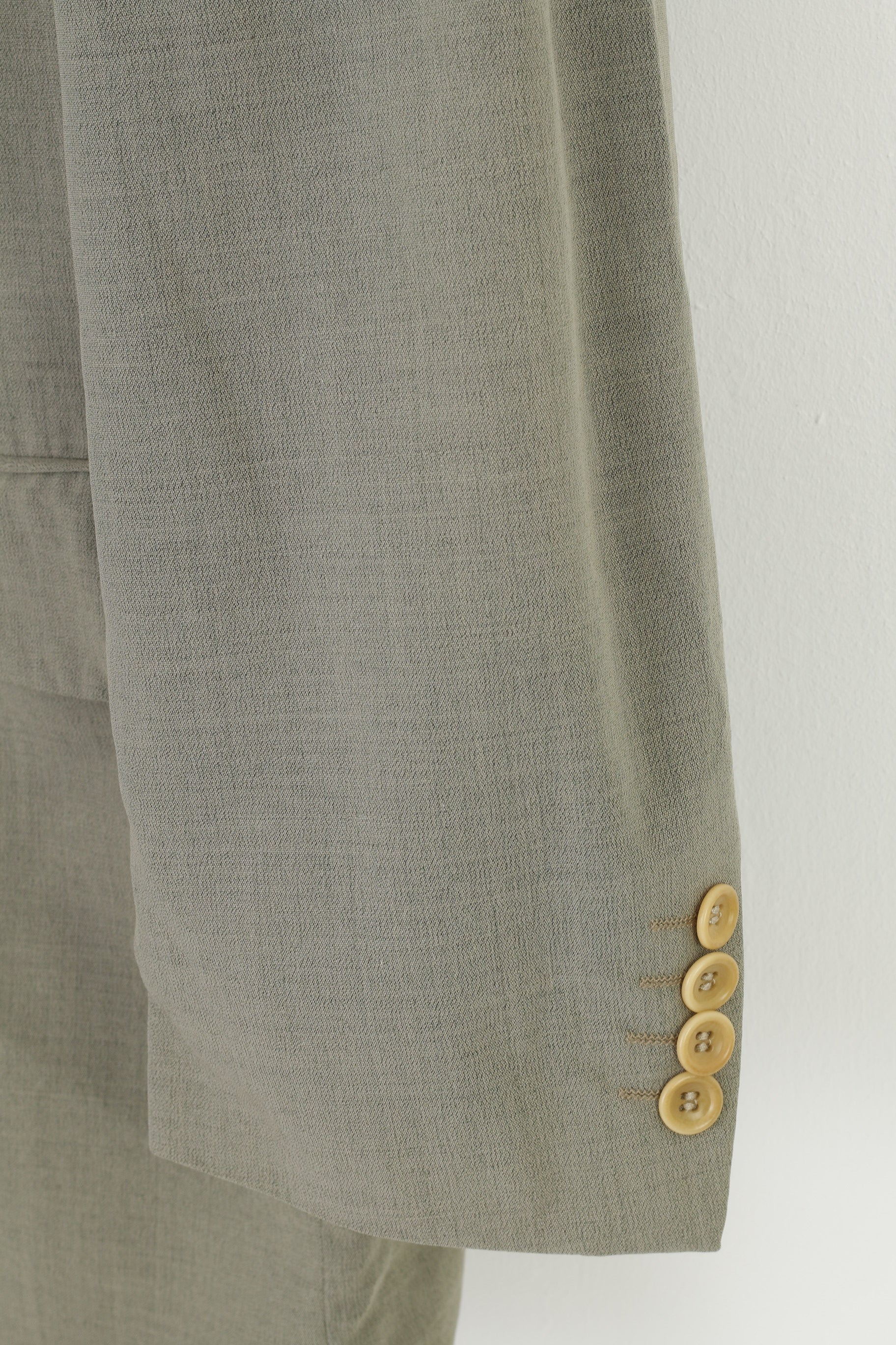 Hugo Boss Men 52 Blazer Green Wool Collar Elegant Shoulder Pads Jacket - Image 3