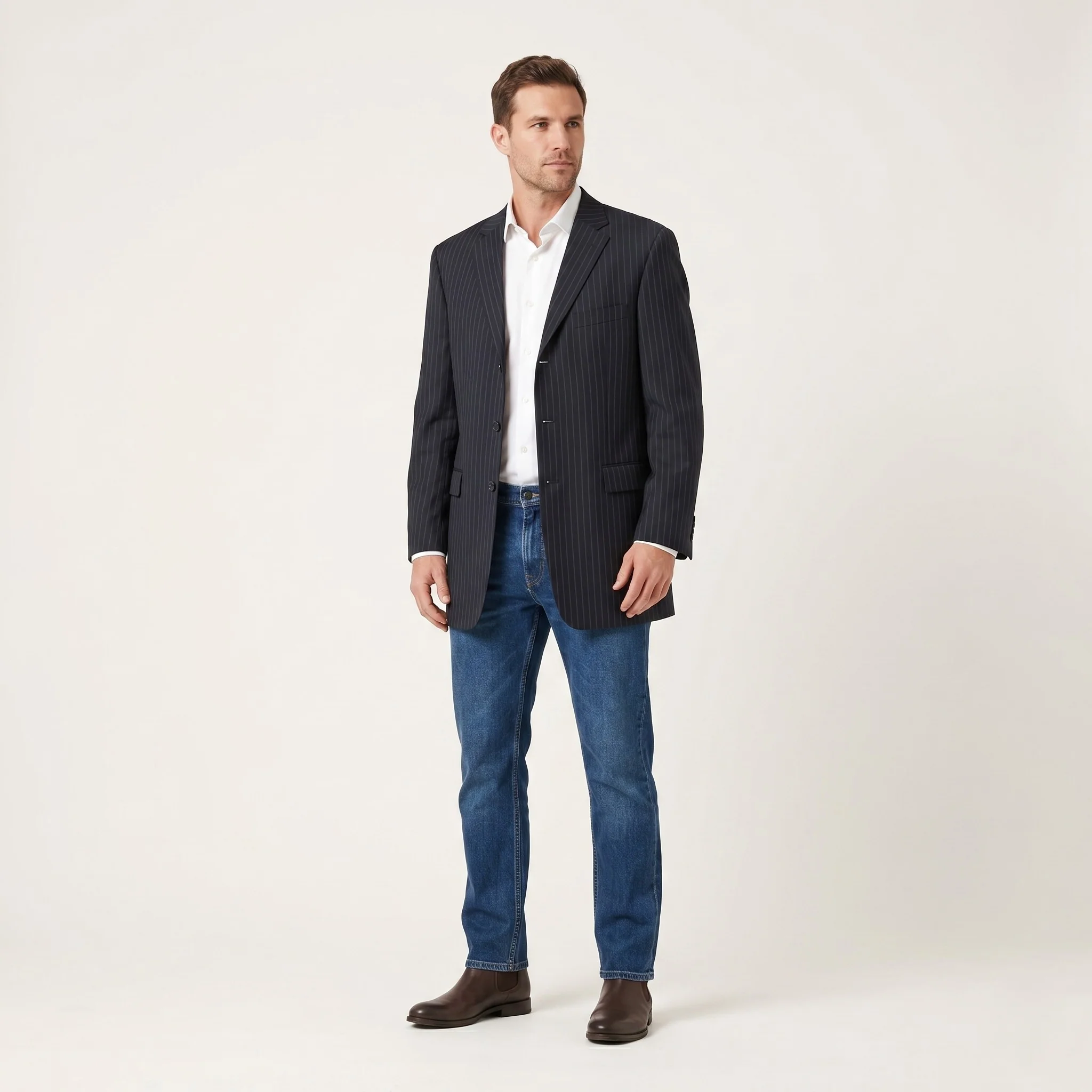 Hugo Boss Men 54 44 Blazer Black Wool Navy Striped Rossellini Single Breasted Jacket