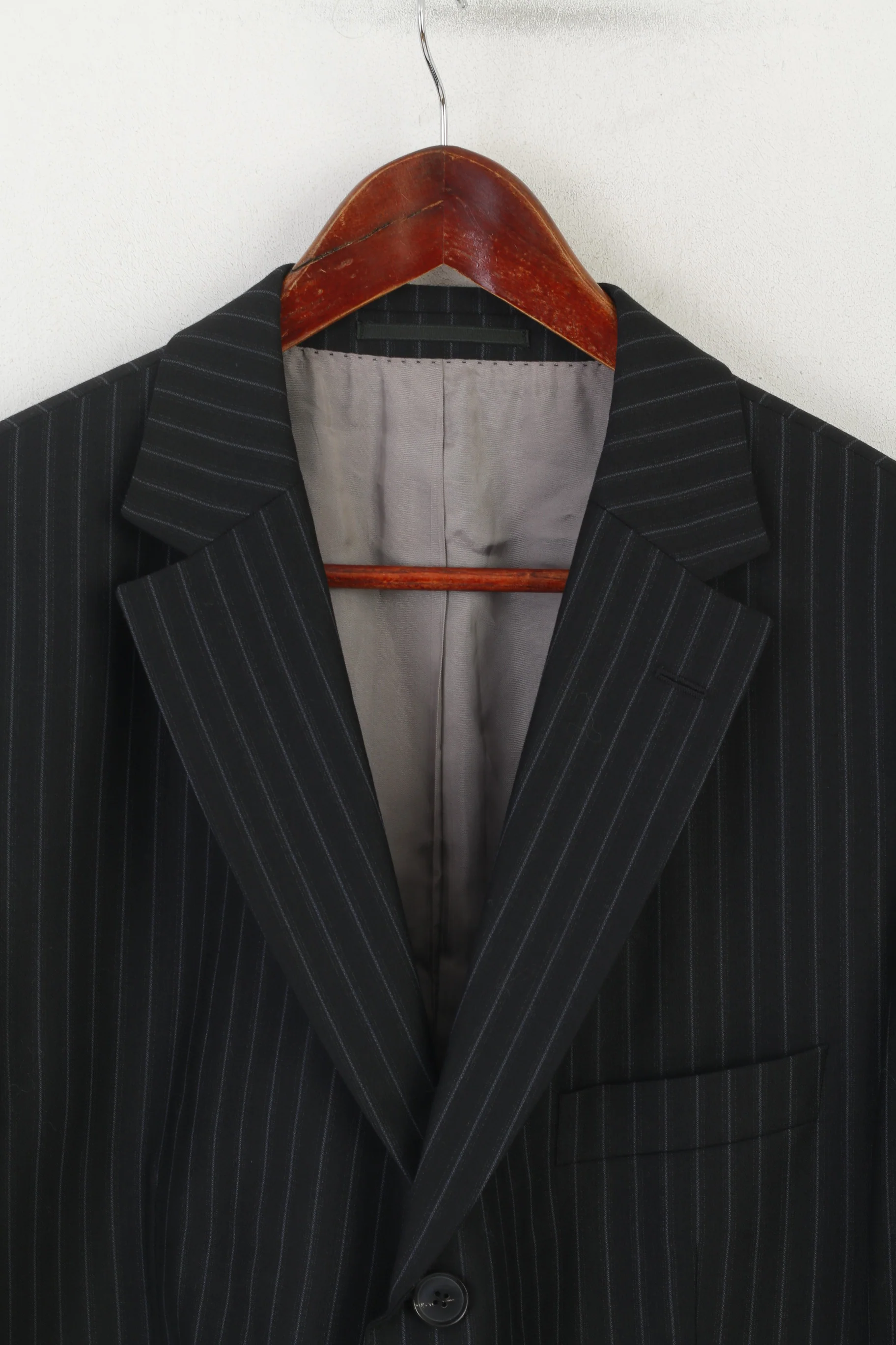 Hugo Boss Men 54 44 Blazer Black Wool Navy Striped Rossellini Single Breasted Jacket - Image 3