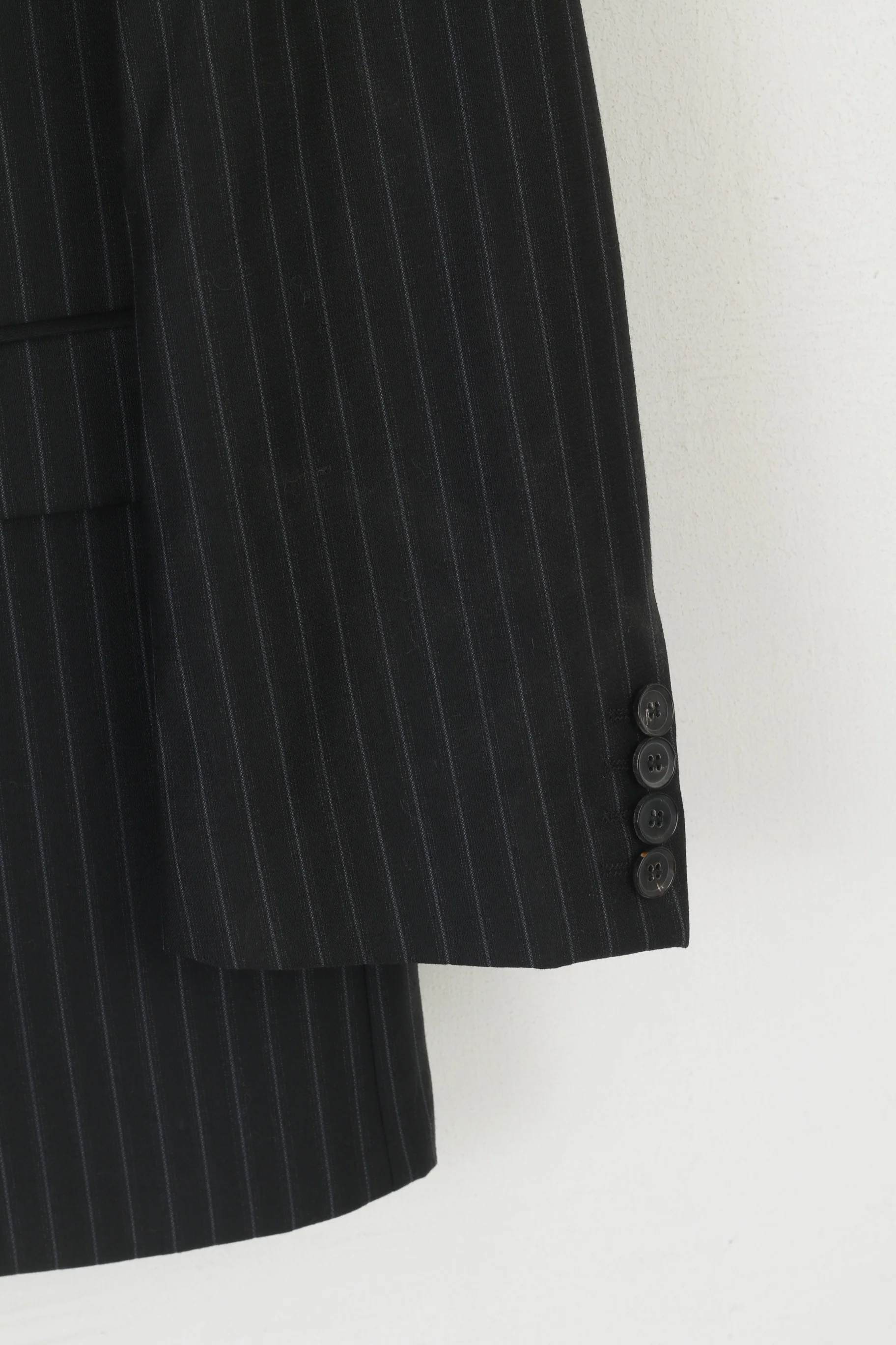 Hugo Boss Men 54 44 Blazer Black Wool Navy Striped Rossellini Single Breasted Jacket - Image 4