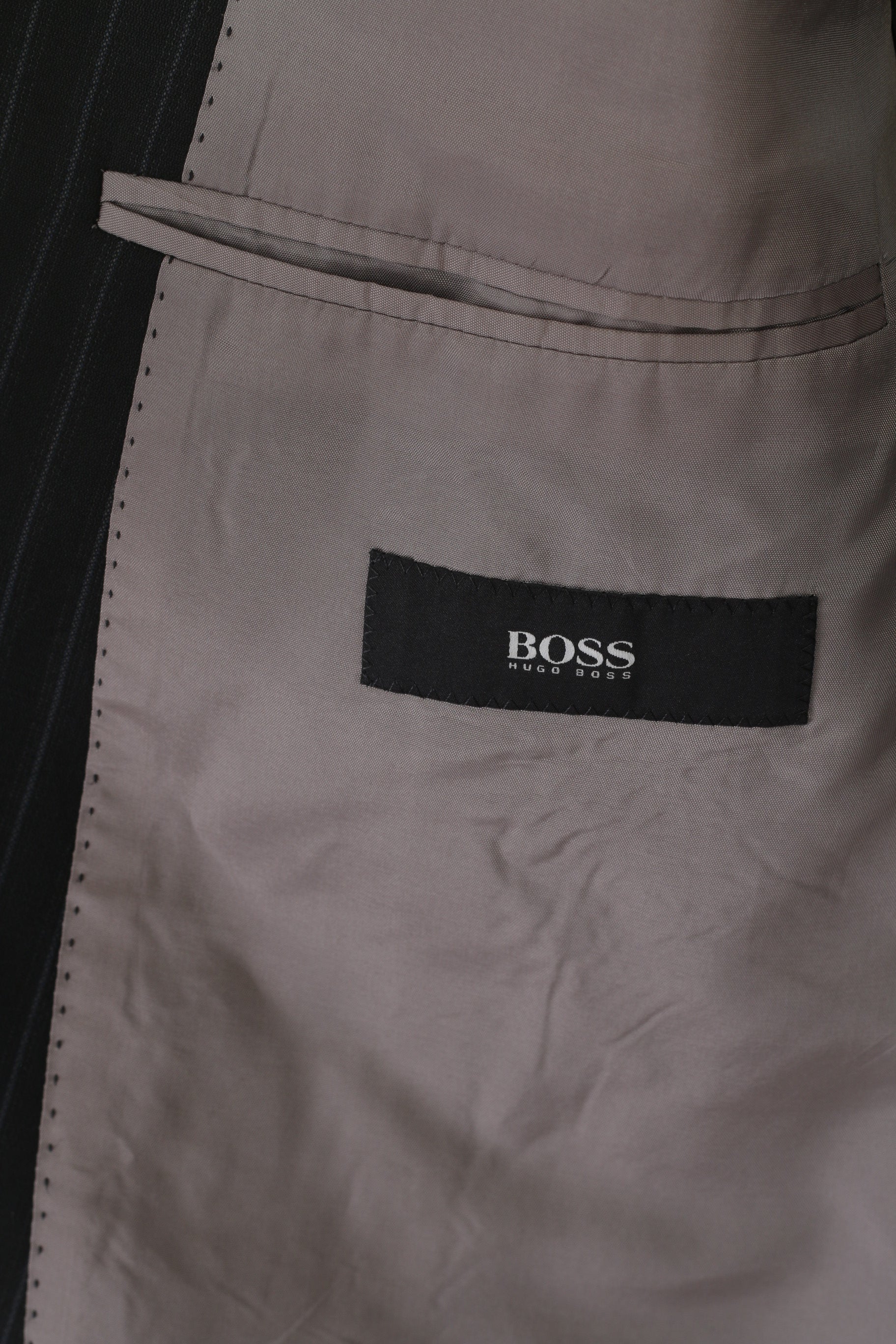Hugo Boss Men 54 44 Blazer Black Wool Navy Striped Rossellini Single Breasted Jacket - Image 5