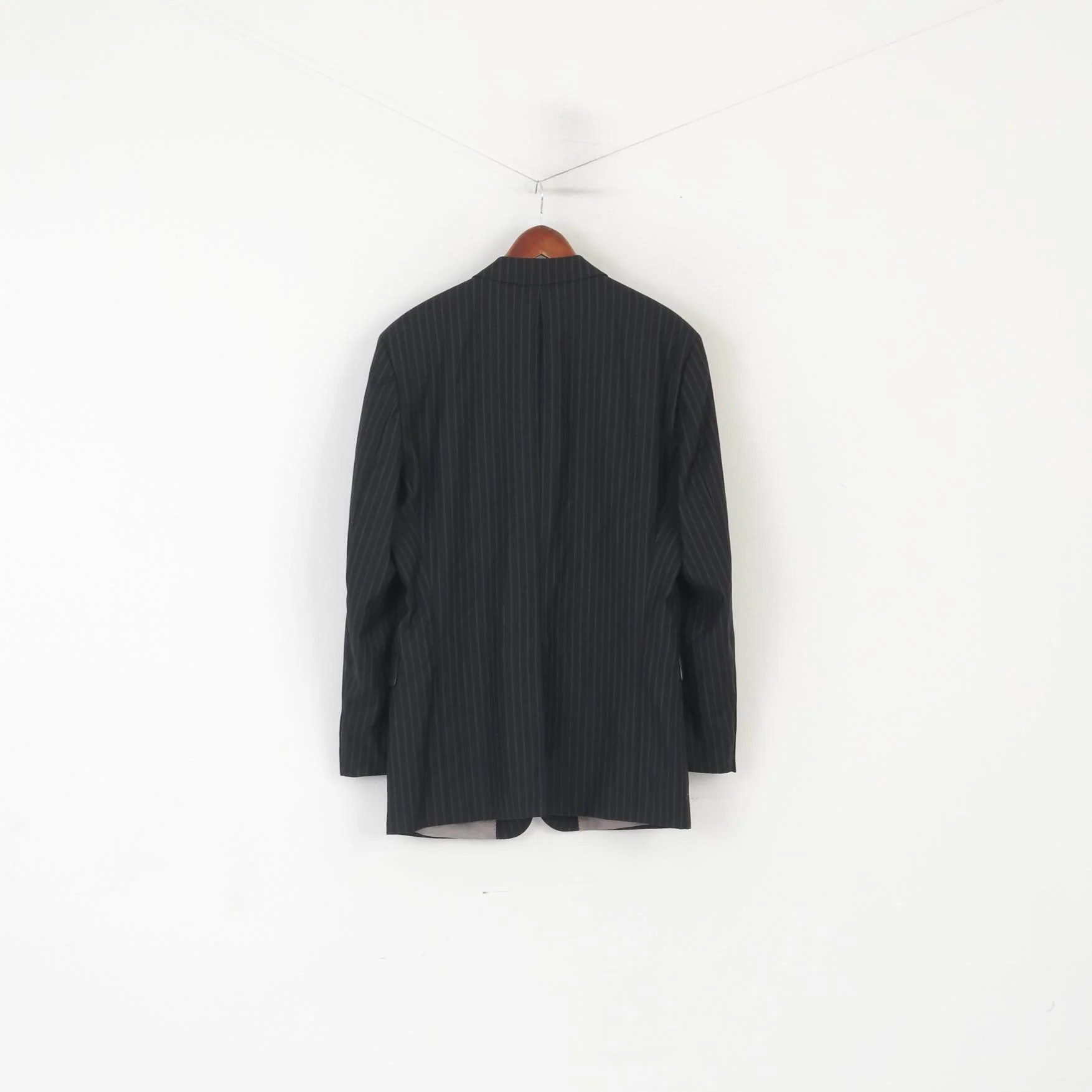 Hugo Boss Men 54 44 Blazer Black Wool Navy Striped Rossellini Single Breasted Jacket - Image 8