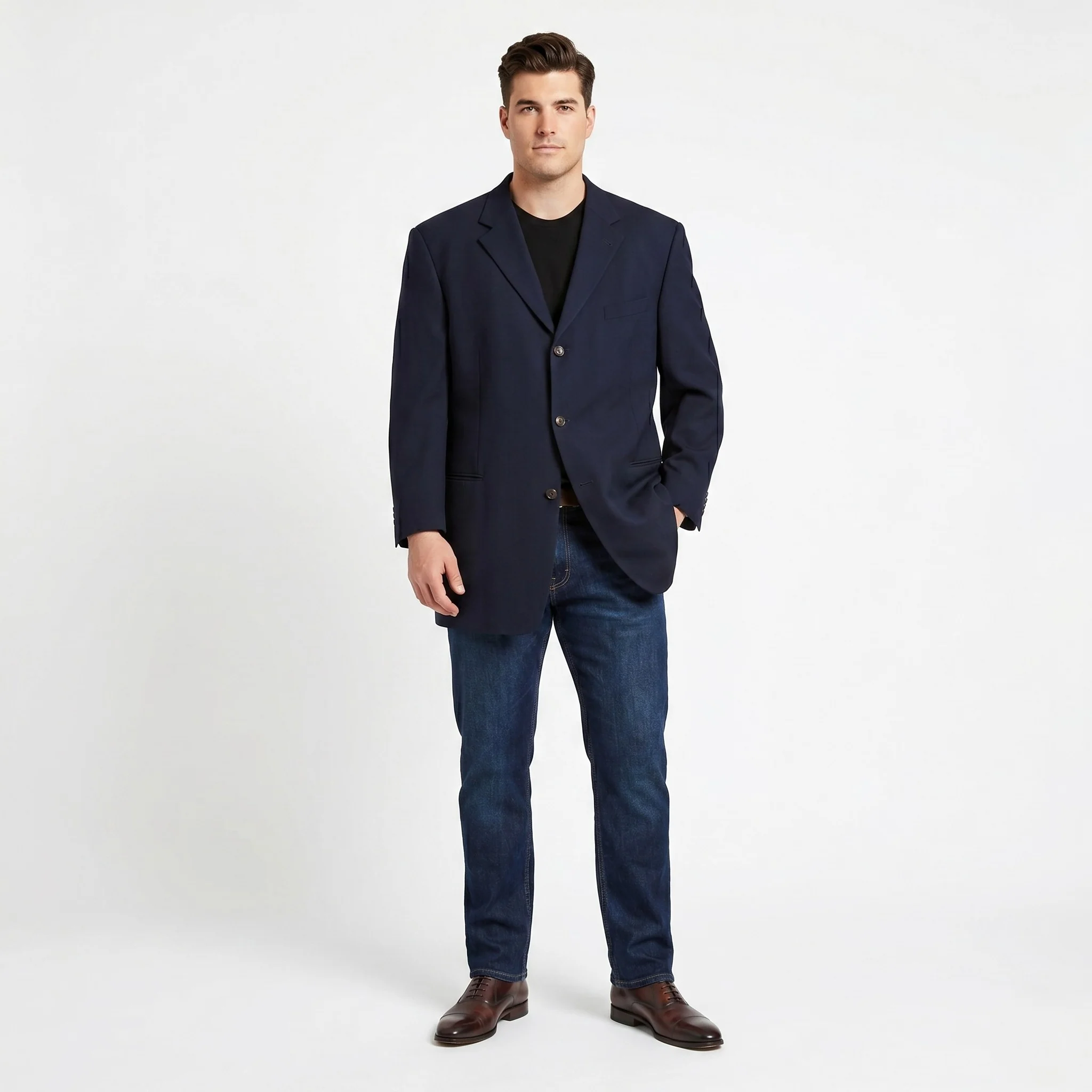 Hugo Boss Men 58 Blazer Navy Elegant Super 100 Wool Bottoms Jacket