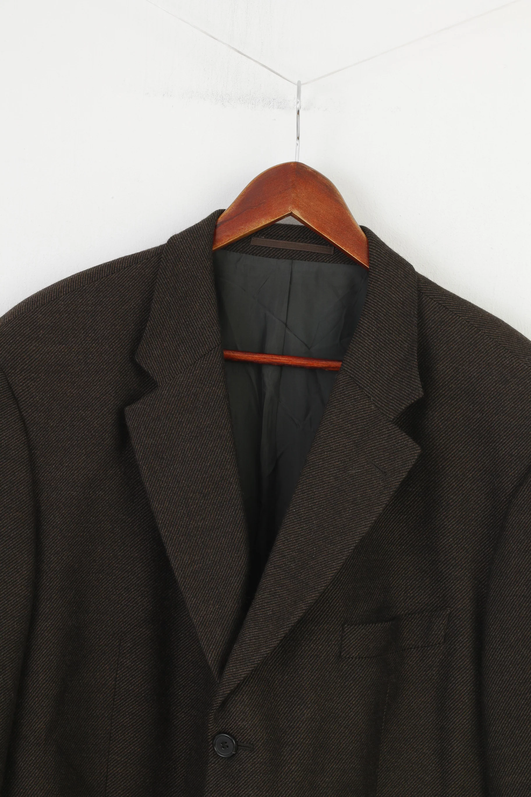 Hugo Boss Men 48 58 Blazer Vintage Wool Dark Brown Single Breasted Jacket Top - Image 2