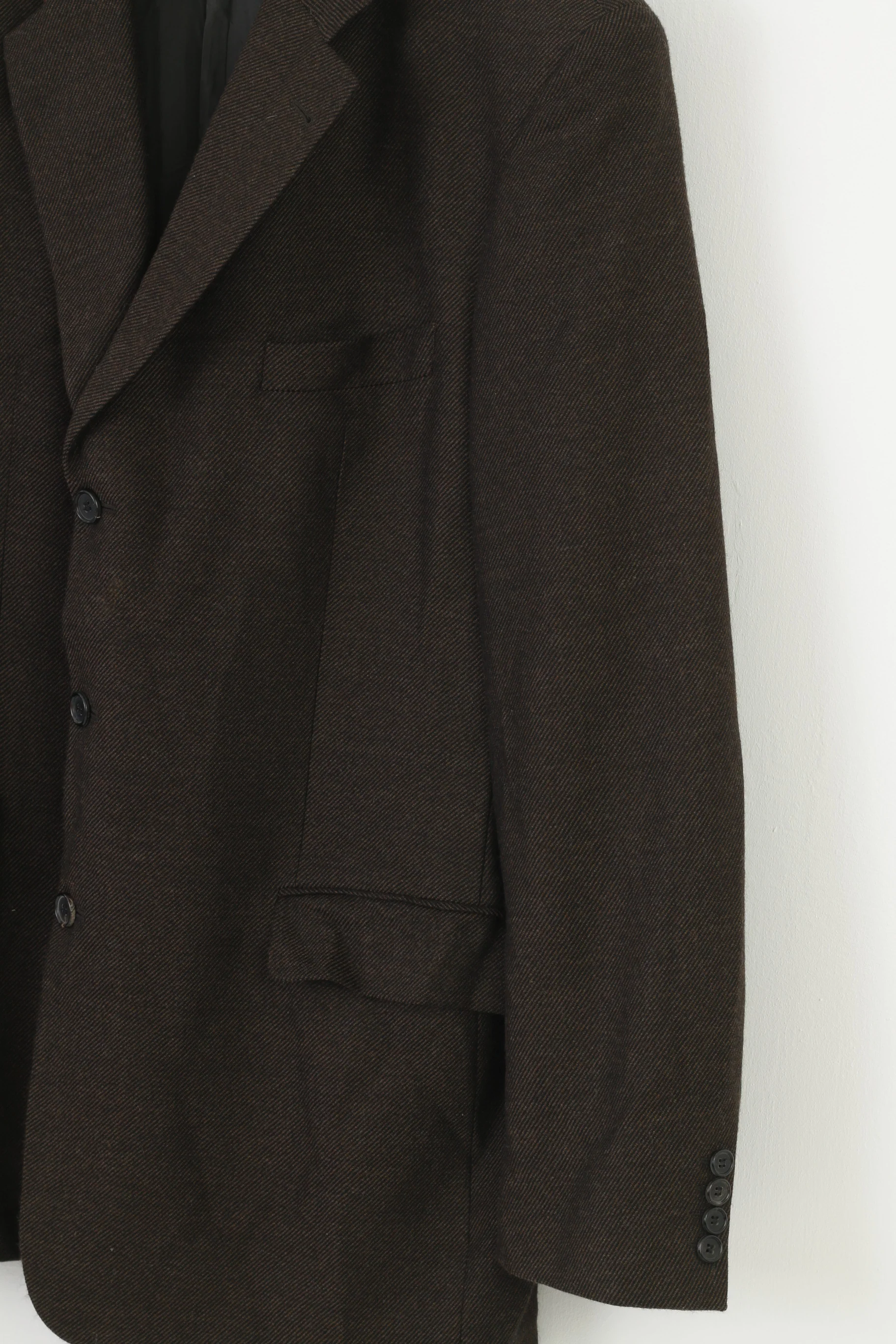 Hugo Boss Men 48 58 Blazer Vintage Wool Dark Brown Single Breasted Jacket Top - Image 3
