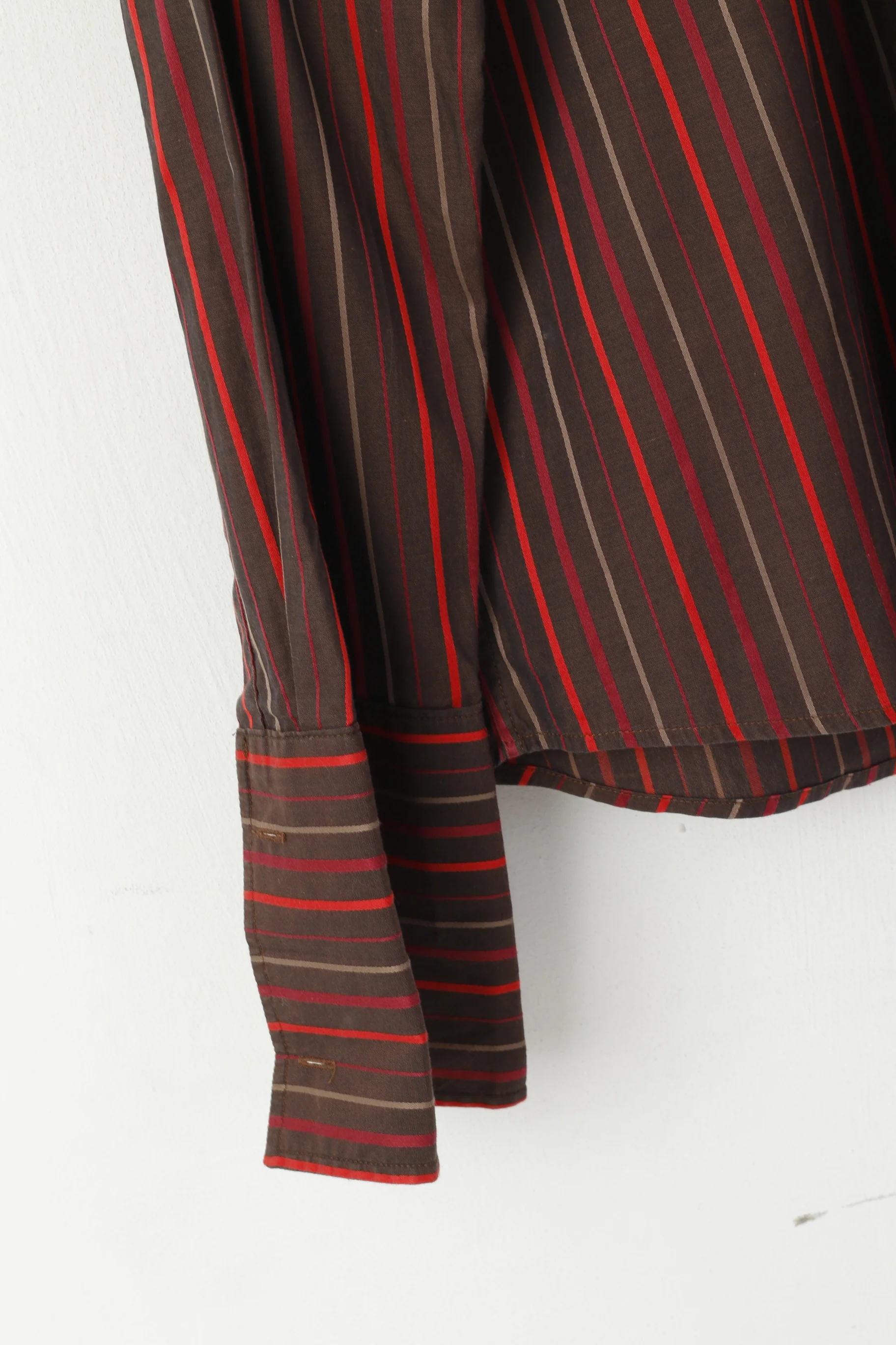 Hugo Boss Men L Casual Shirt Brown Striped Cotton Long Sleeve Cufflinks Top - Image 4