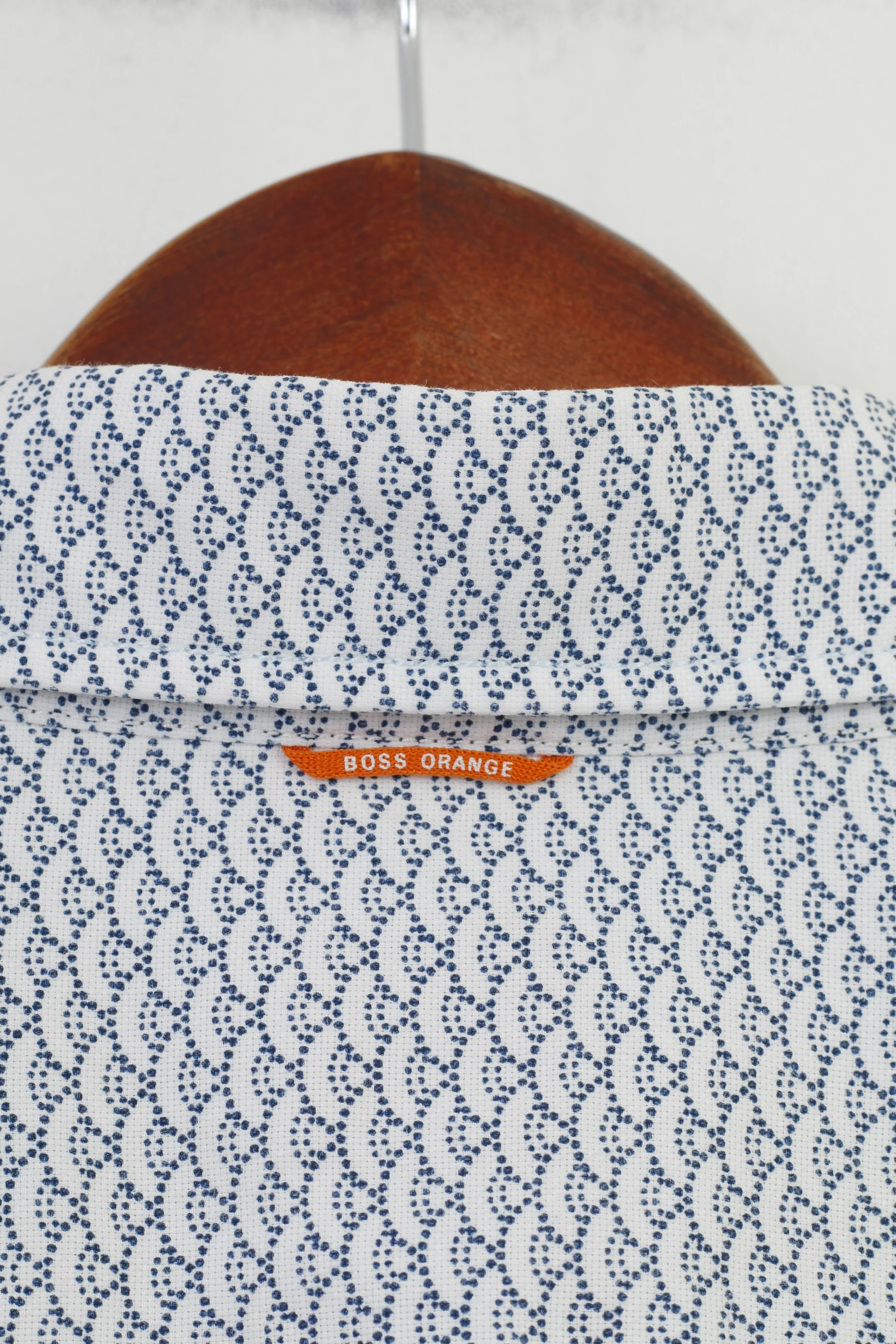 Hugo Boss Men L Casual Shirt White Blue Cotton Printed Long Sleeve Slim Fit Geometric Top - Image 9