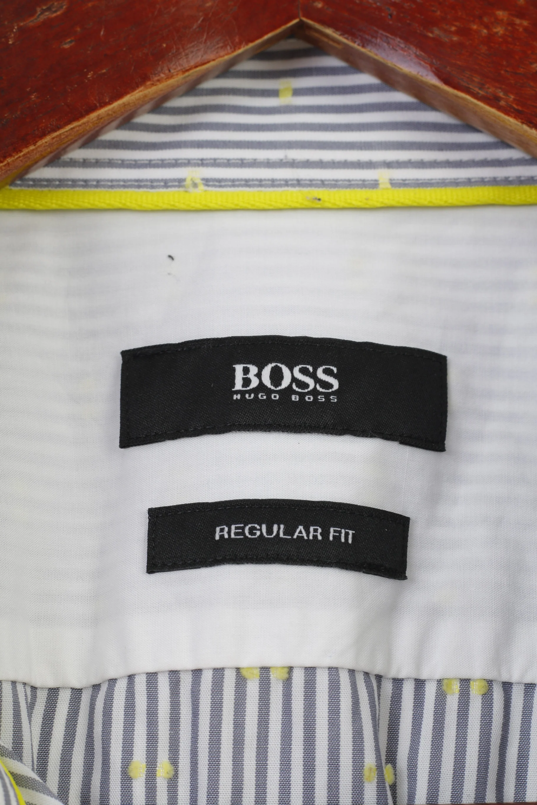 Hugo Boss Men M Casual Shirt Gray Striped White Dots Regular Fit Classic Cotton Top - Image 4