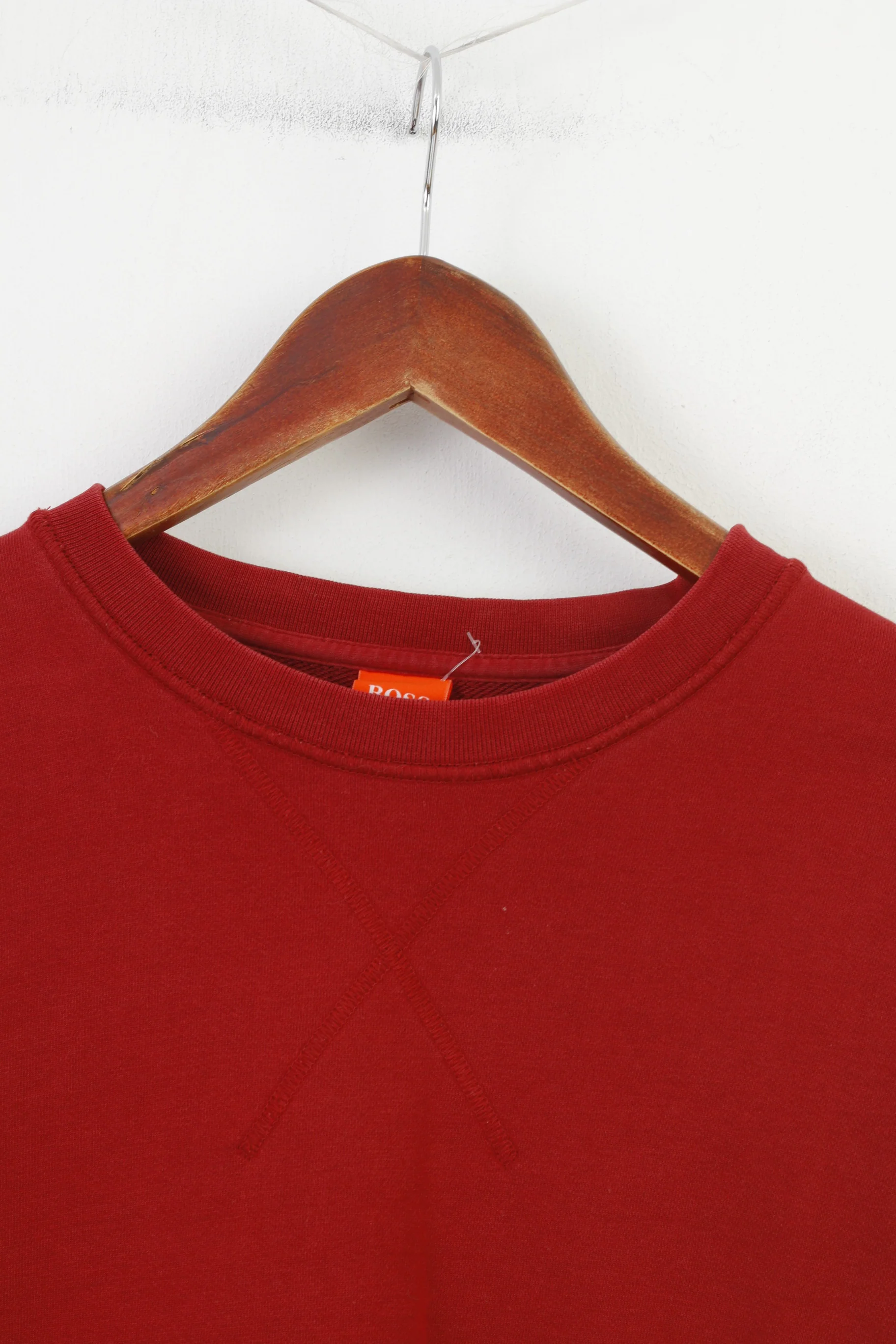 Hugo Boss Men M Sweatshirt Red Hoodie Cotton Crew Neck Vintage Top - Image 2