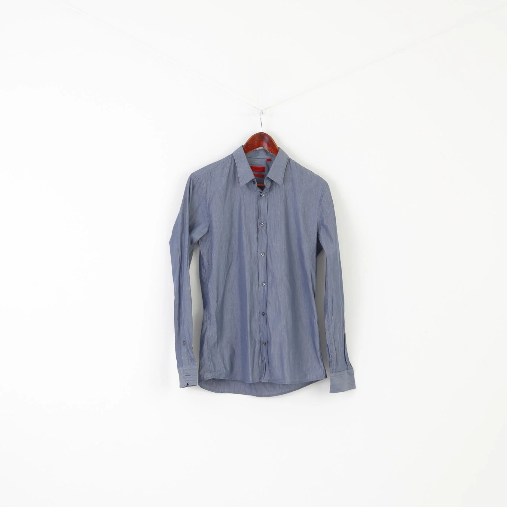 Hugo Boss Men S Casual Shirt Blue Striped Cotton Slim Fit Long Sleeve Top - Image 2