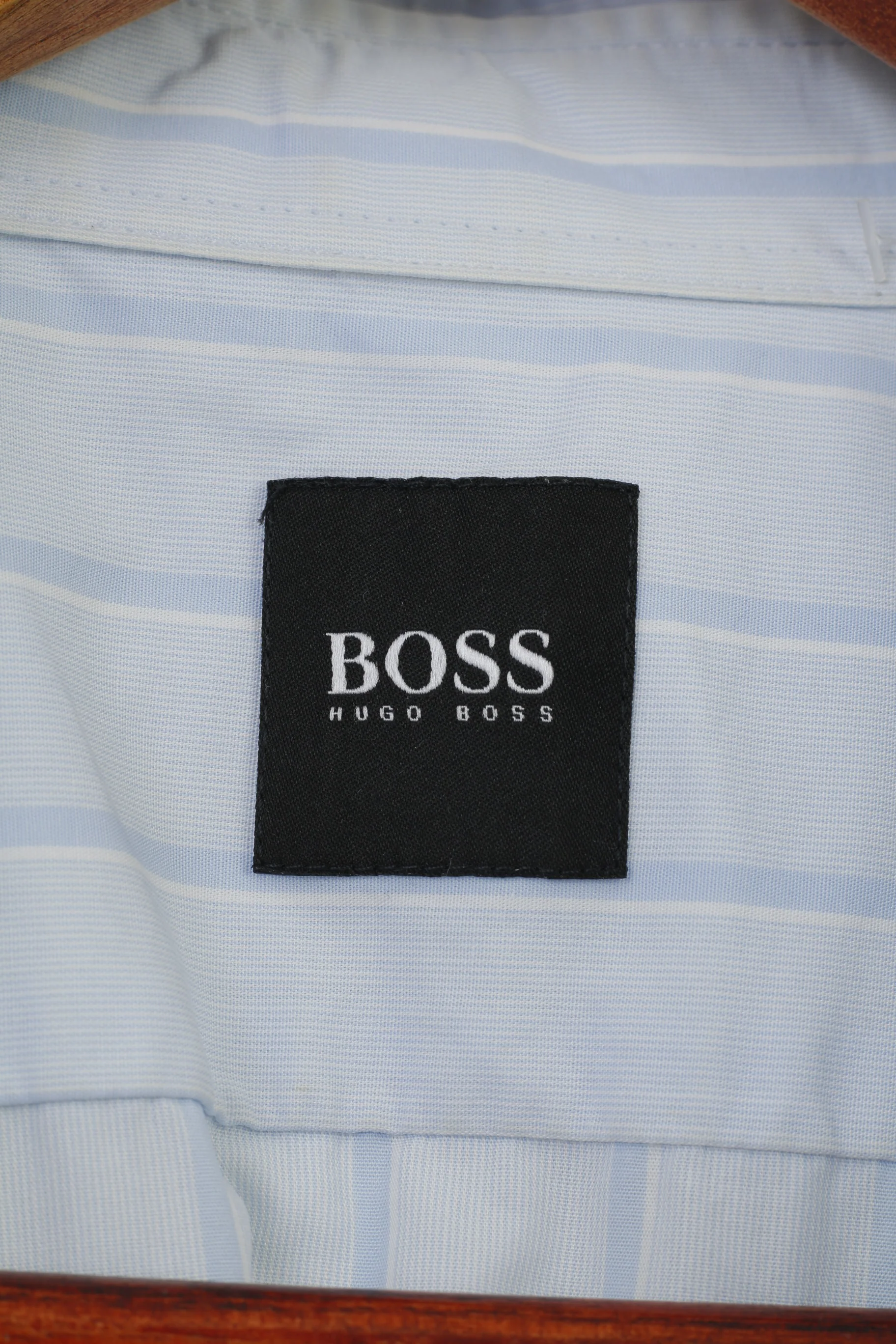 Hugo Boss Men XL Casual Shirt Striped Blue Collar Cotton Short Sleeve Top - Image 4