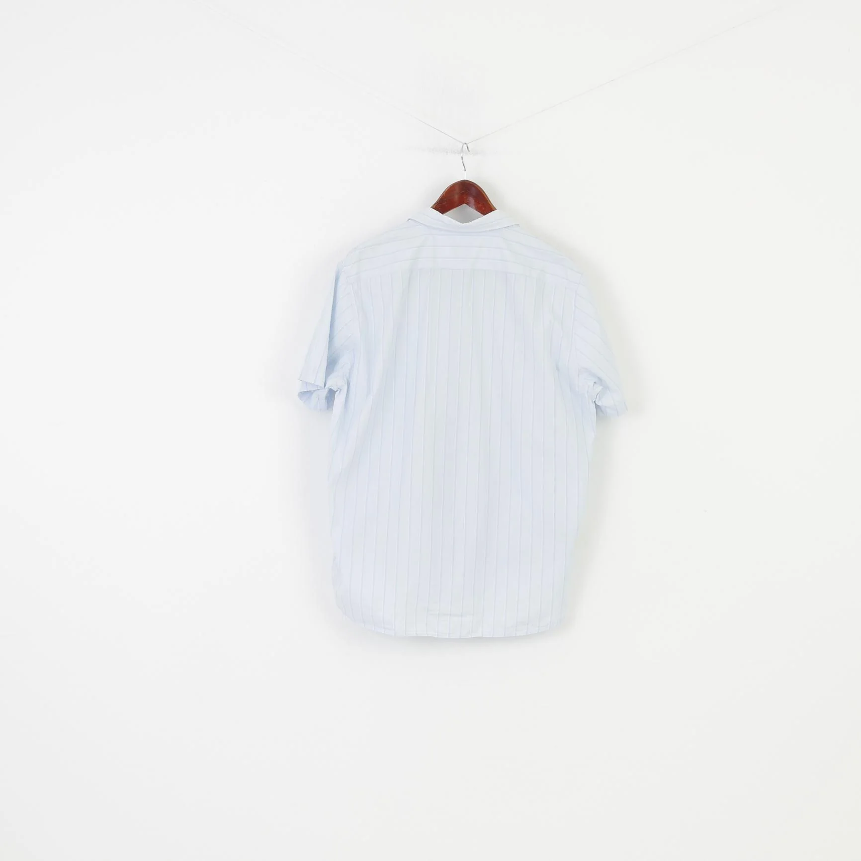 Hugo Boss Men XL Casual Shirt Striped Blue Collar Cotton Short Sleeve Top - Image 8