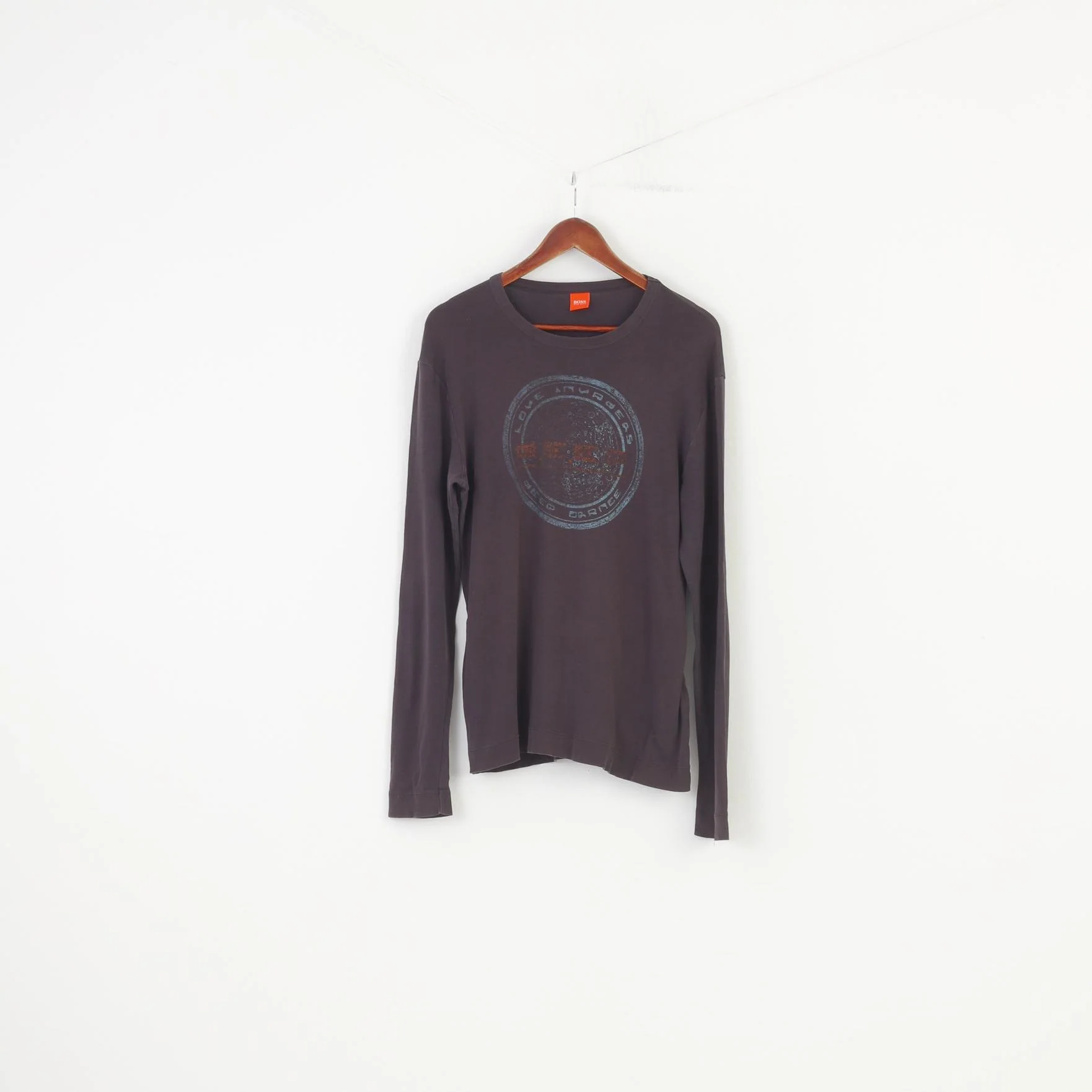 Hugo Boss Men XL Longsleeve Shirt Charcoal Sport Stretch Vintage Casual Top