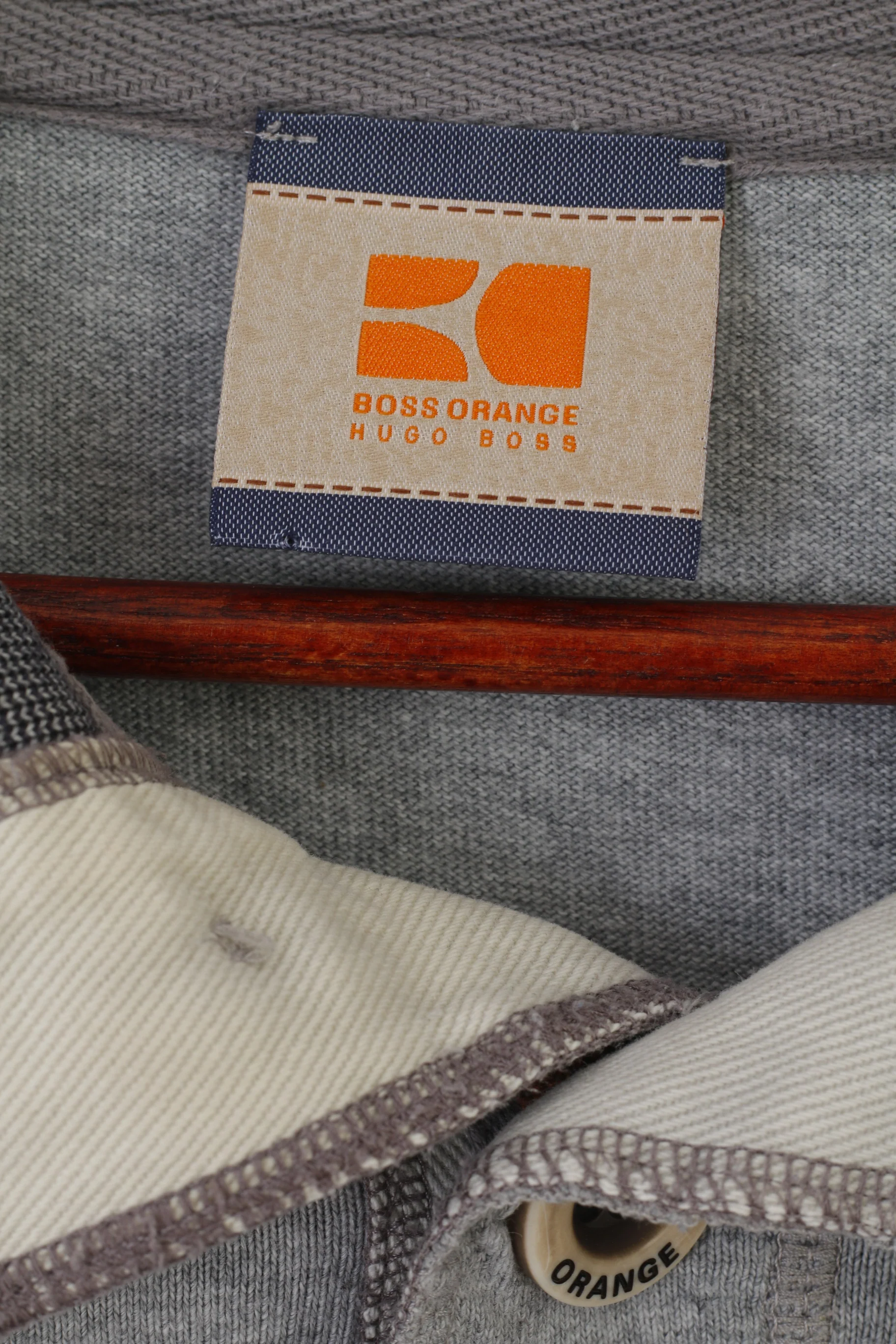 Hugo Boss Orange Men XL Polo Shirt Gray Cotton Long Sleeve Detailed Buttons Top - Image 5