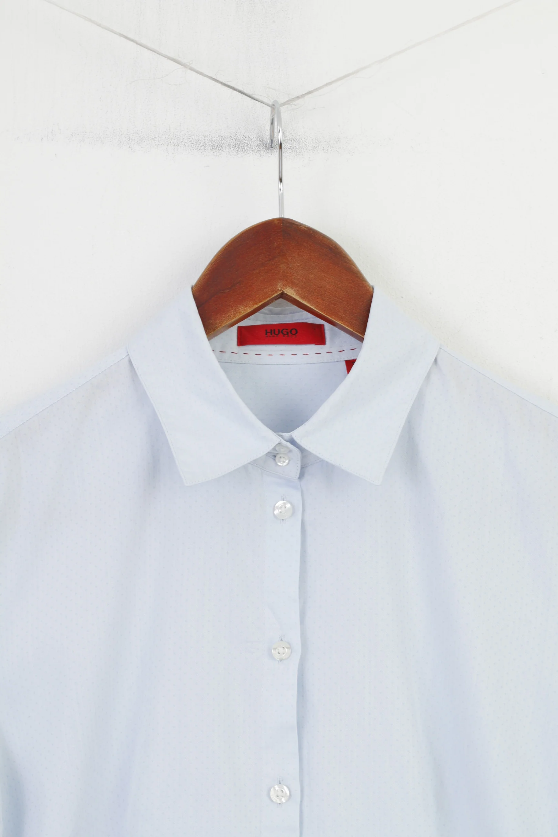 Hugo boss Woman 34 XS Casual Shirt Blue Small Dots Long Sleeve Collar Cotton Classic Top - Image 2