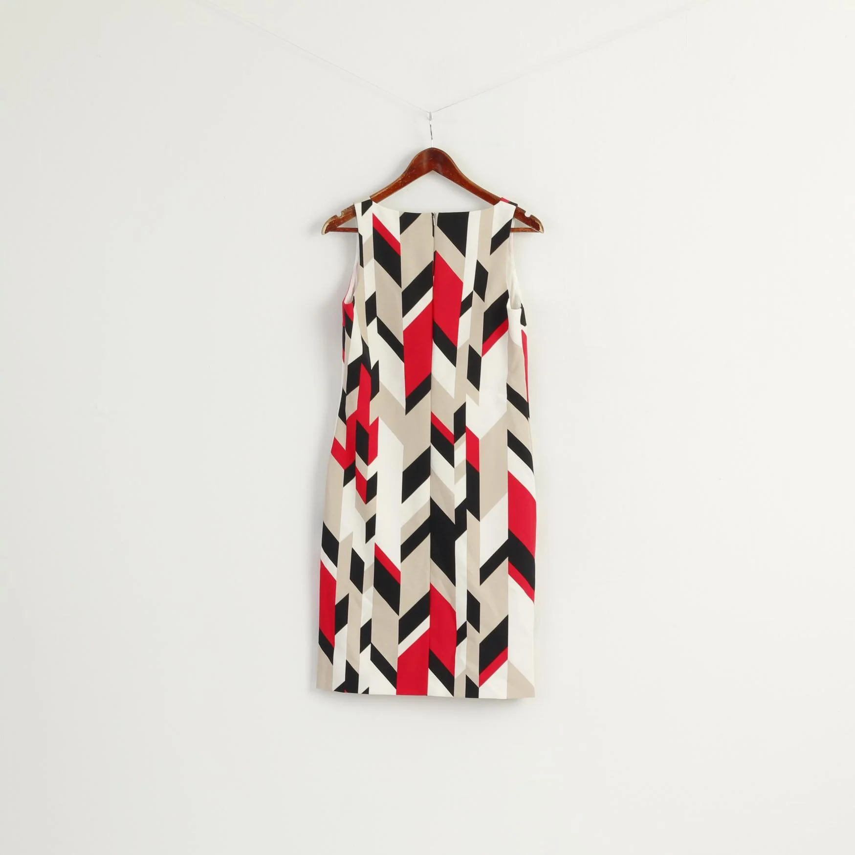 Hugo Boss Women 36 8 S/M Dress Beige Sleeveless Pencil Elegant Geometric Print - Image 8