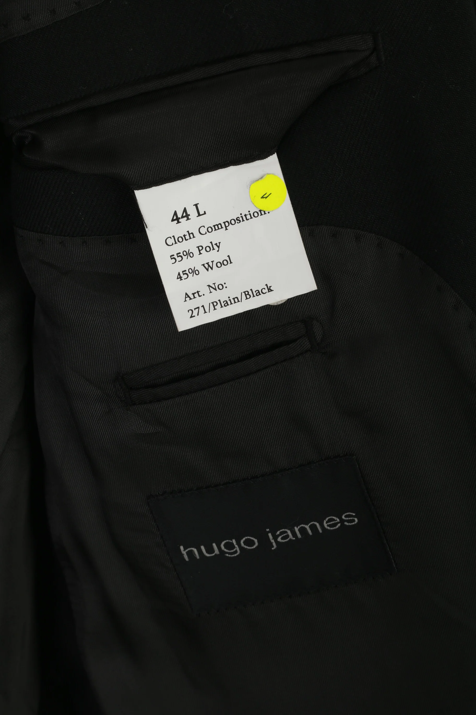 Hugo James Men 44 Blazer Black Wool woven in England Single Breasted Jacket - Image 4