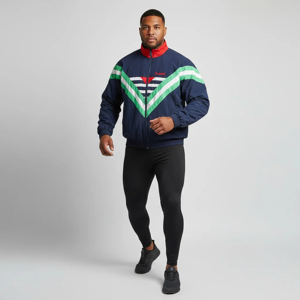 Hummel Men 8 XXL Bomber Jacket Navy Vintage 90s Full Zipper Sportswear Top