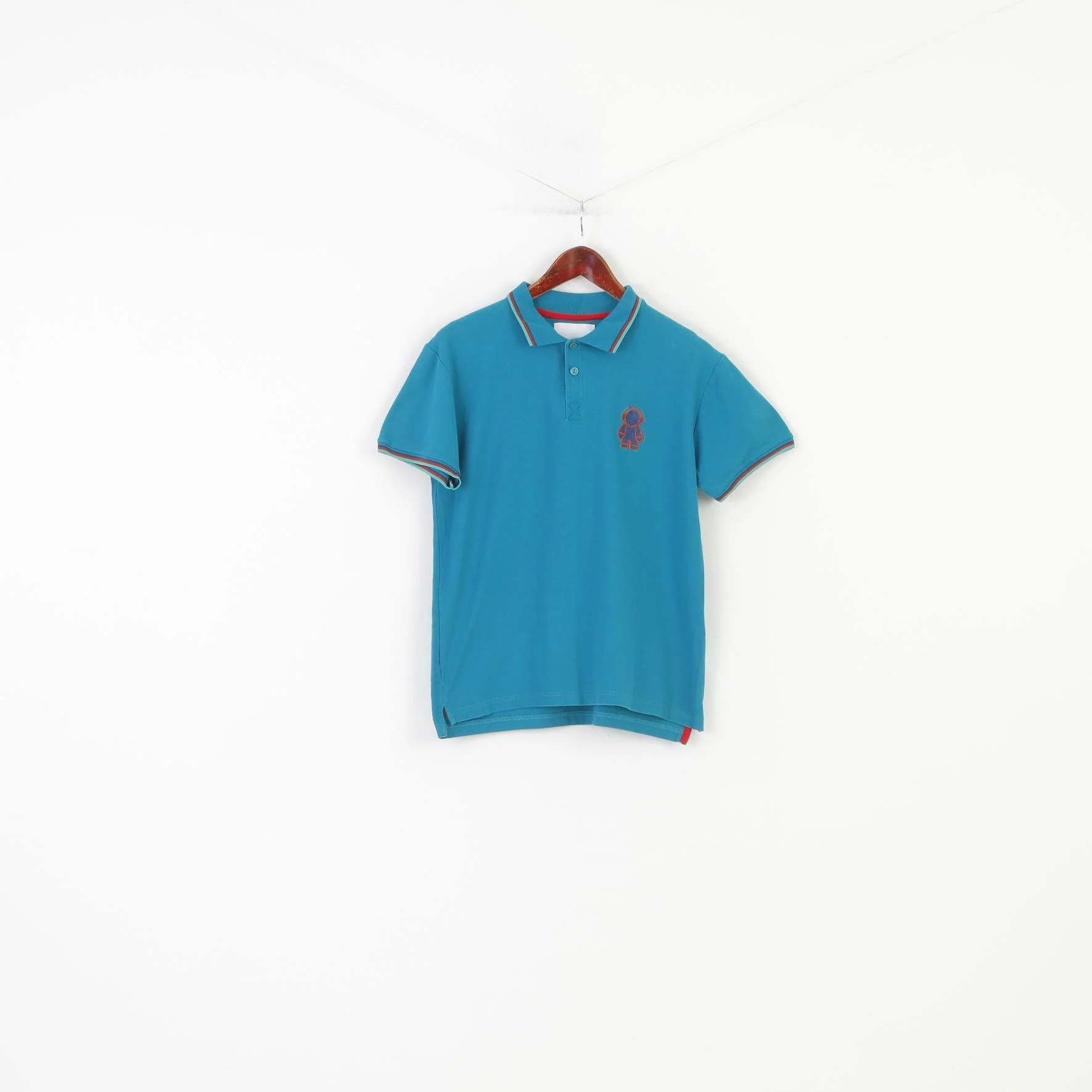 Humor Men XL M Polo Shirt Turquoise Short Sleeve Cotton Summer Vintage Collar Top
